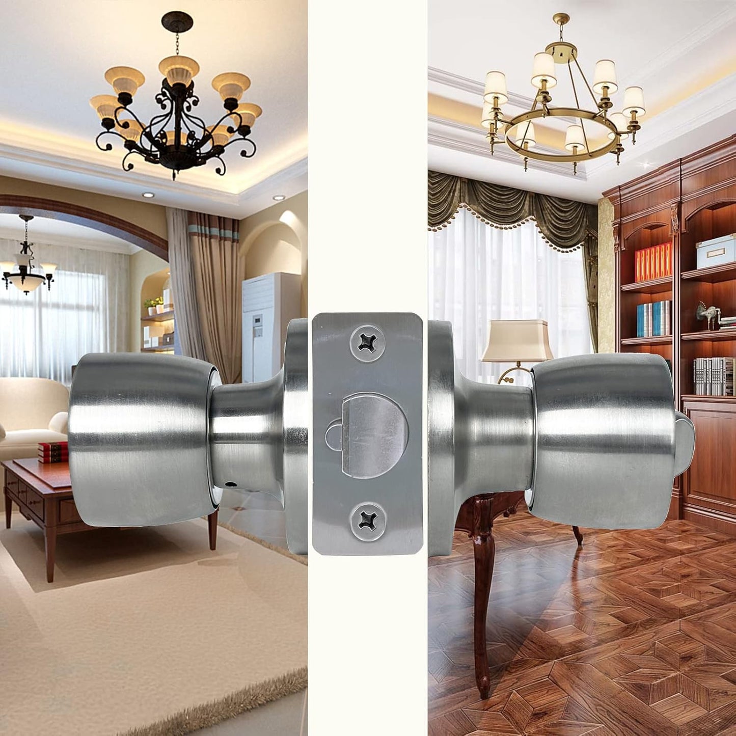JO.KO Door Knob with Lock and Key, Round Ball Lock Interior/Exterior Door Knob for Bedroom Or Bathroom/Entry Door Handle (Stainless 2Pack)
