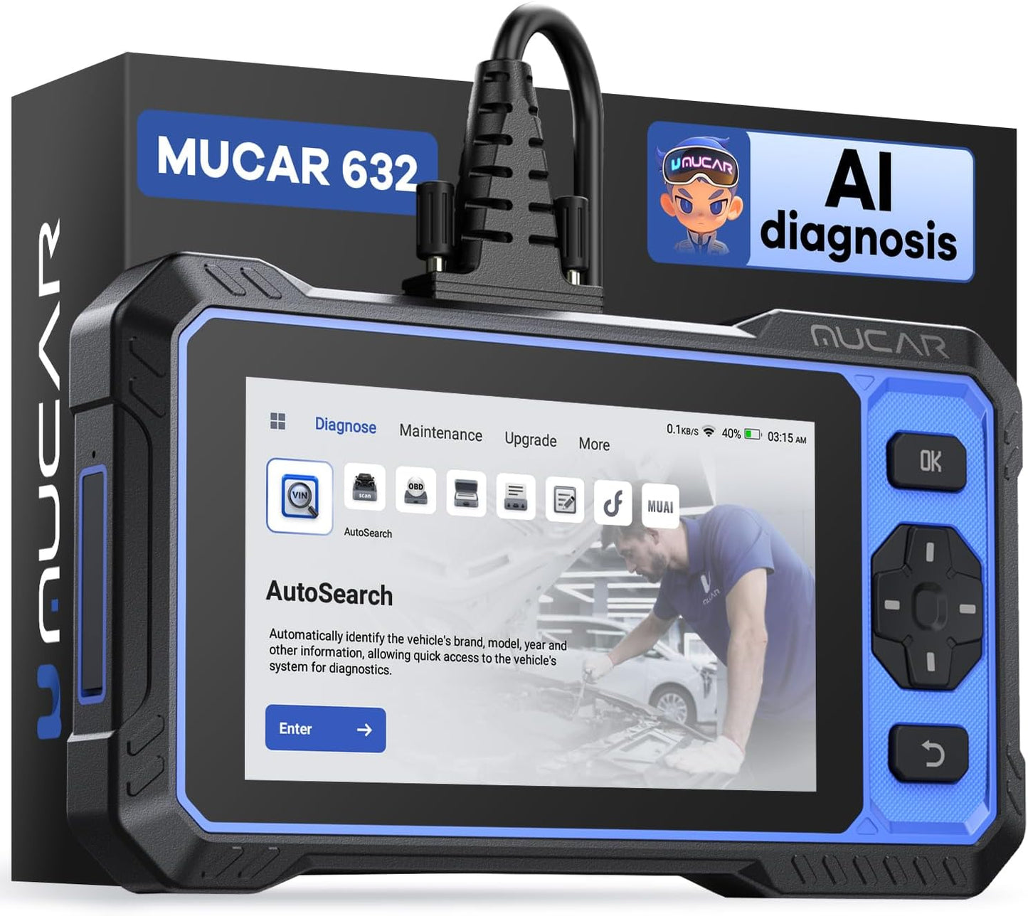 OBD2 Scanner, MUCAR 632 Elite AI-Assisted OBD2 Bidirectional Scan Tool, Oil/Throttle/SAS/TPMS/BMS/EPB Car Scanner Diagnostic Tool with 15+ Resets, CANFD Protocol, Autoauth for FCA SGW, Lifetime Update