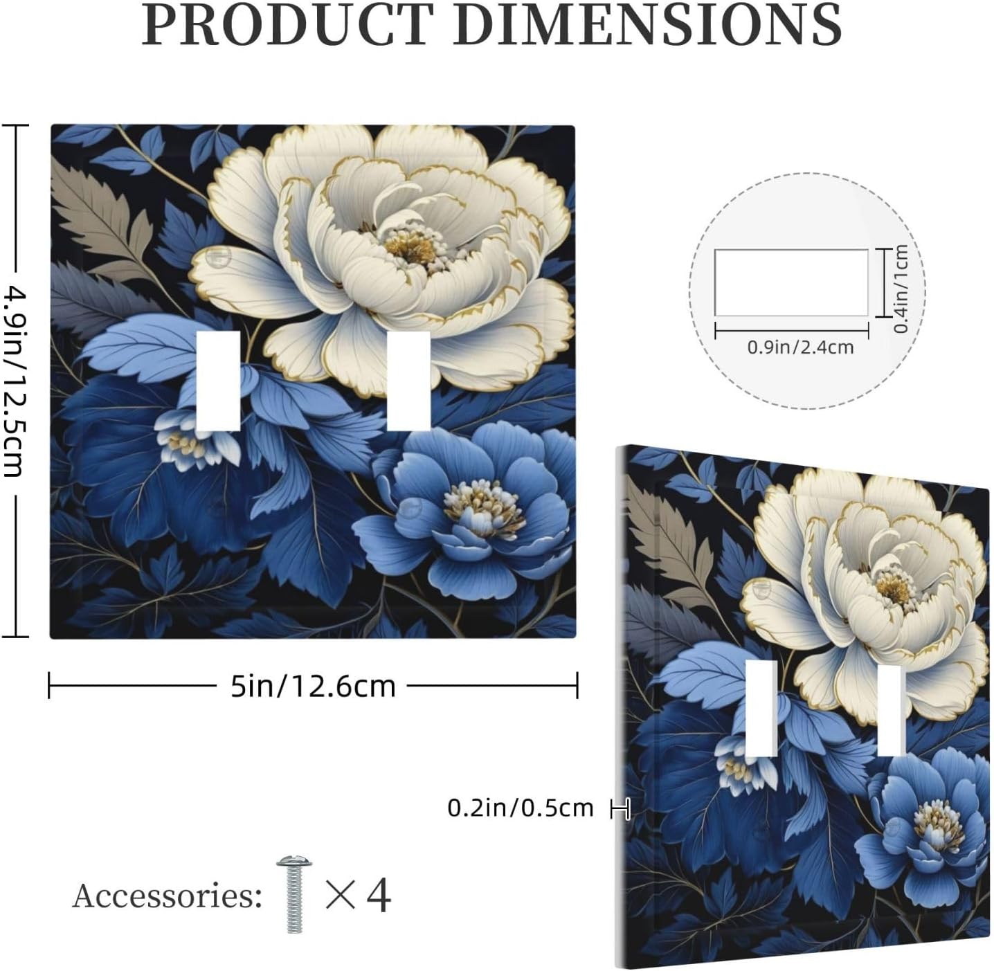 Blue White Flowers Light Switch Covers Double Toggle 2 Gang Wall Plate Dual Decorative Switchplate Electrical Faceplate for Farmhouse Decor