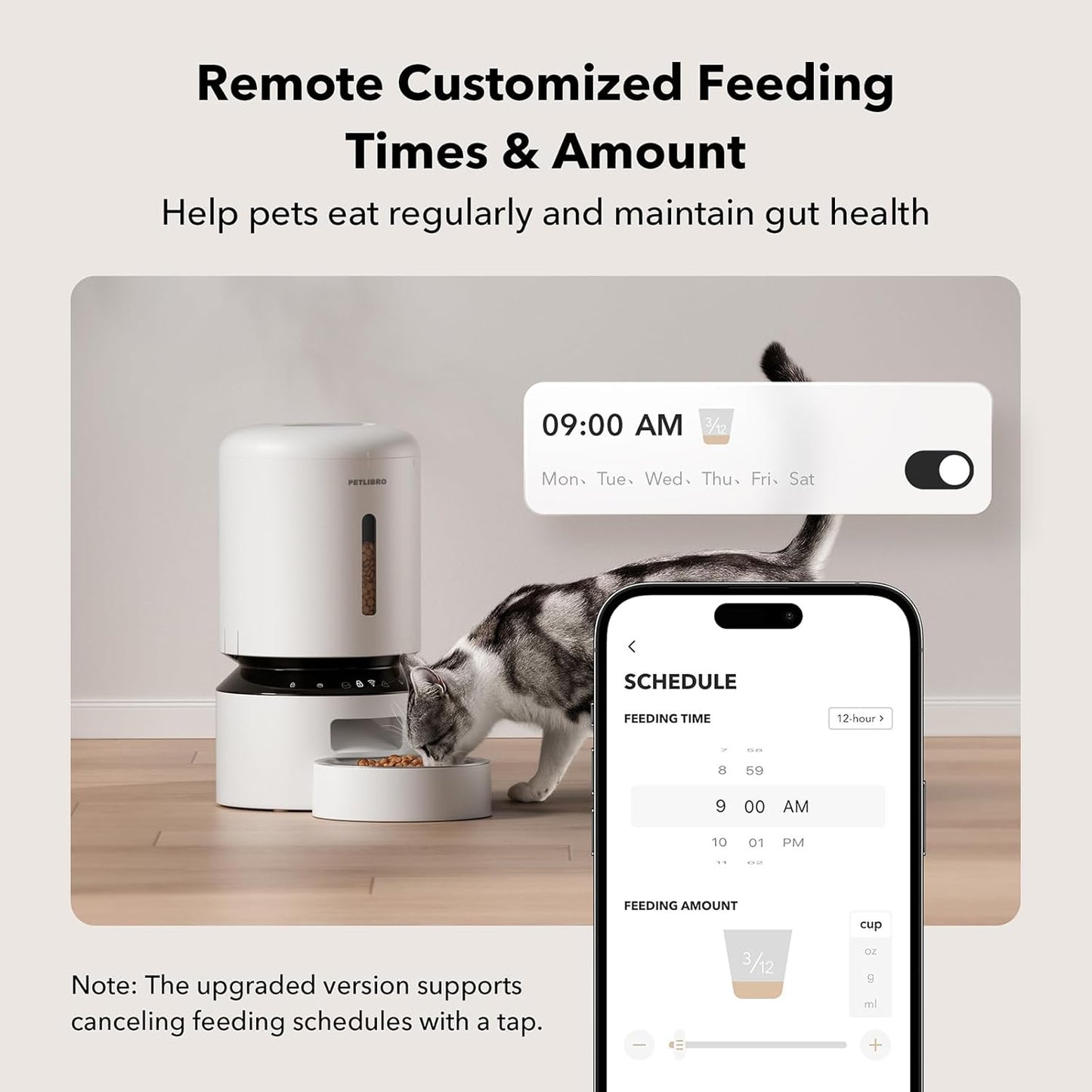 PETLIBRO Automatic Multiple Cats Feeder, 5G WiFi Automatic Dog Food Dispenser with Freshness Preservation, 5L Timed Pet Feeder with Low Food Sensor, Up to 10 Meals Per Day, Granary White