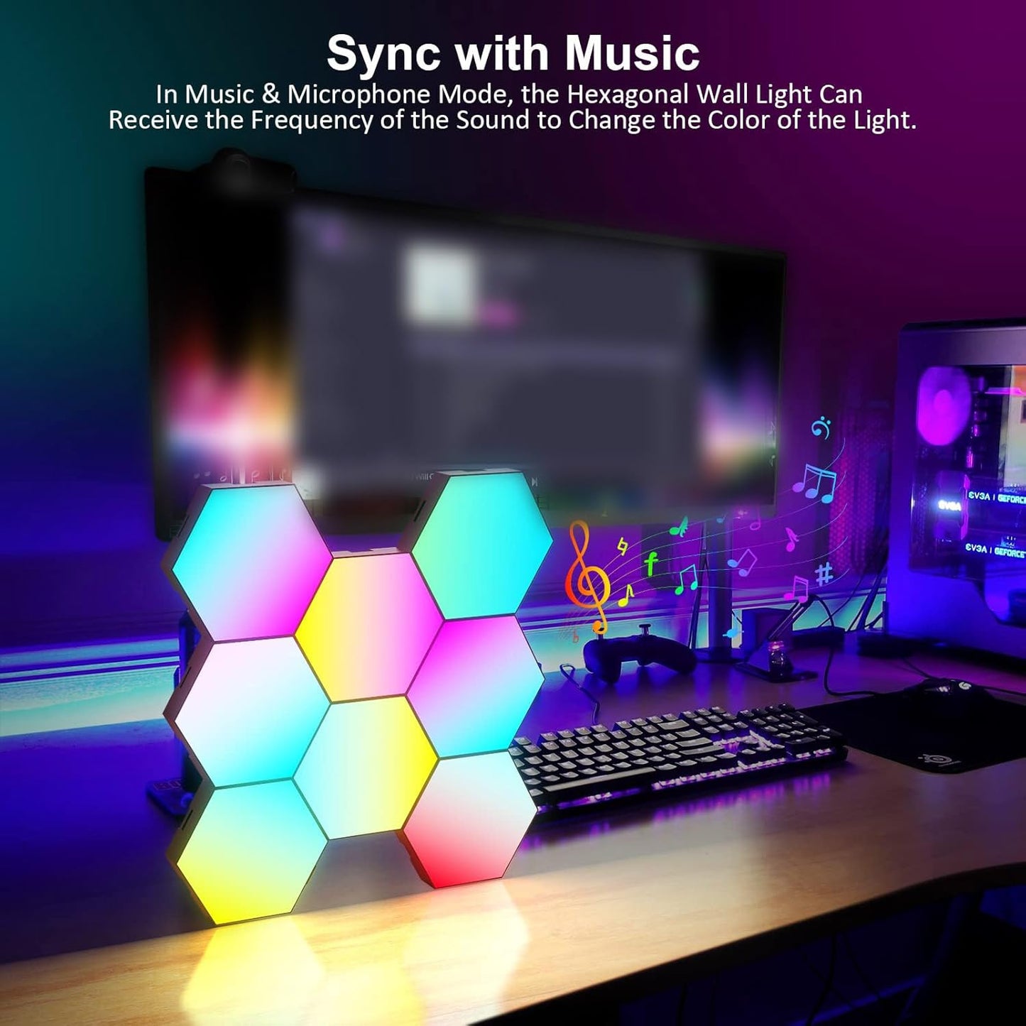 Music Sync Hexagon Lights, Vcwtty Smart LED Wall Lights 10 Pack, 13 Colors Modular Assembled RGB Wall Panels, Hex Light with USB-Power for Autism, Game Room Decor, Party