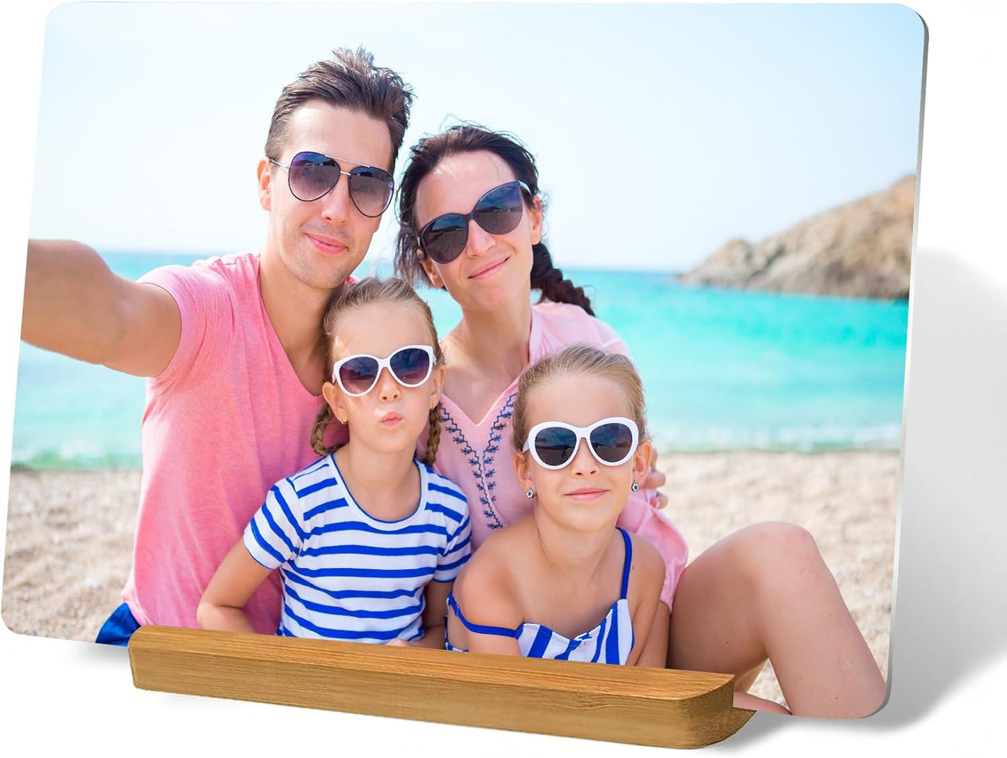 Custom Metal Photo Prints Personalized Picture Gifts with Natural Bamboo Base for Family, Friends and Lovers (Horizontal)