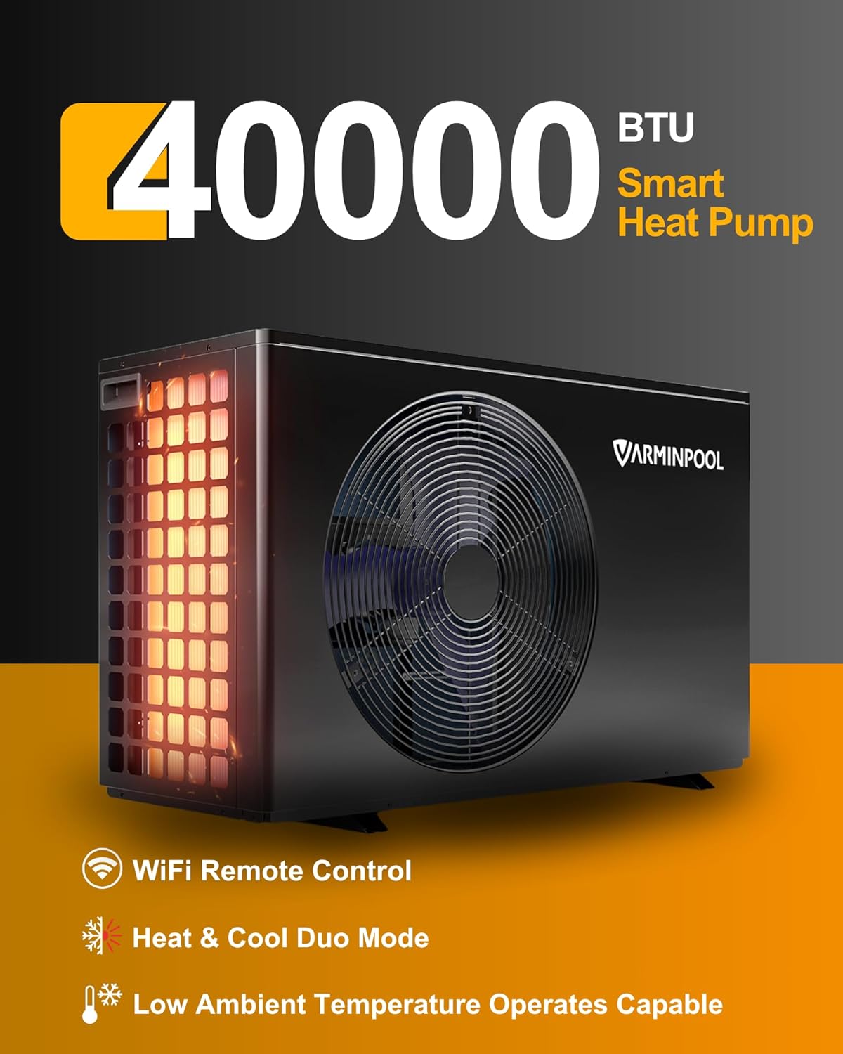40000BTU Smart Pool Heat Pump for 13,000 Gallons In and Above Ground Pools, Electric Pool Heater with Smart Control via APP, Heat and Cool Mode, 240V