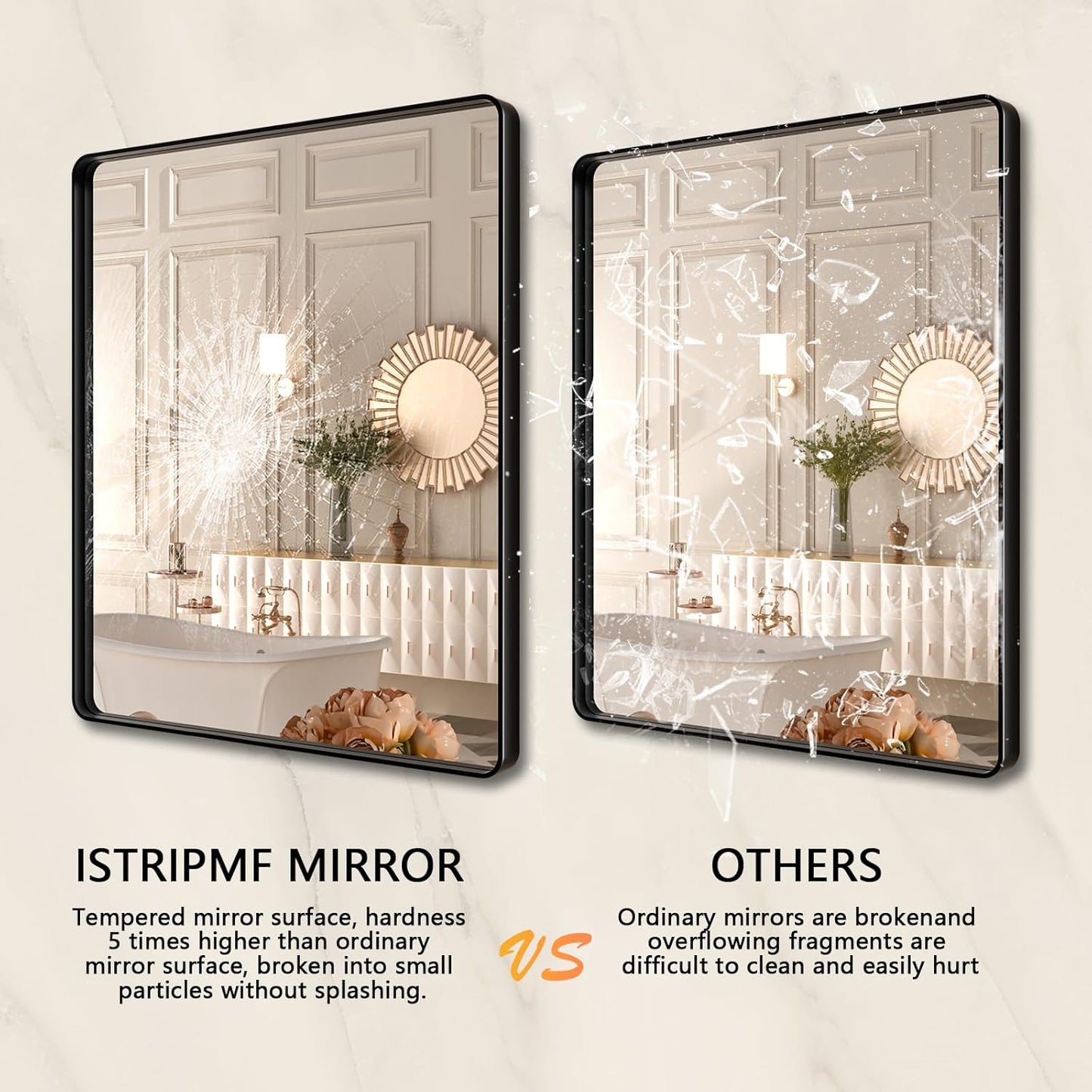 Black Metal Framed Bathroom Mirror for Wall,32X36 Rounded Rectangle Mirror, Matte Black Bathroom Vanity Mirror Farmhouse, Anti-Rust, Tempered Glass, Hangs Horizontally or Vertically