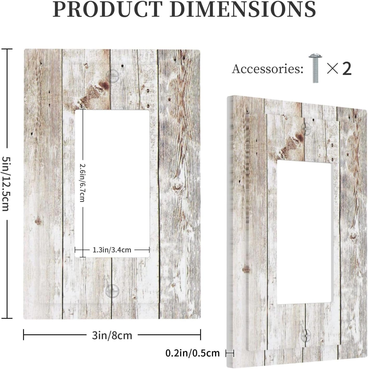 Vintage Light Wood Retro Rustic White Gray Oak Print Decorative Outlet Covers 1 Gang Single Rocker Light Switch Cover Plate Wall Plates GFCI Faceplate for Farmhouse Home Decor
