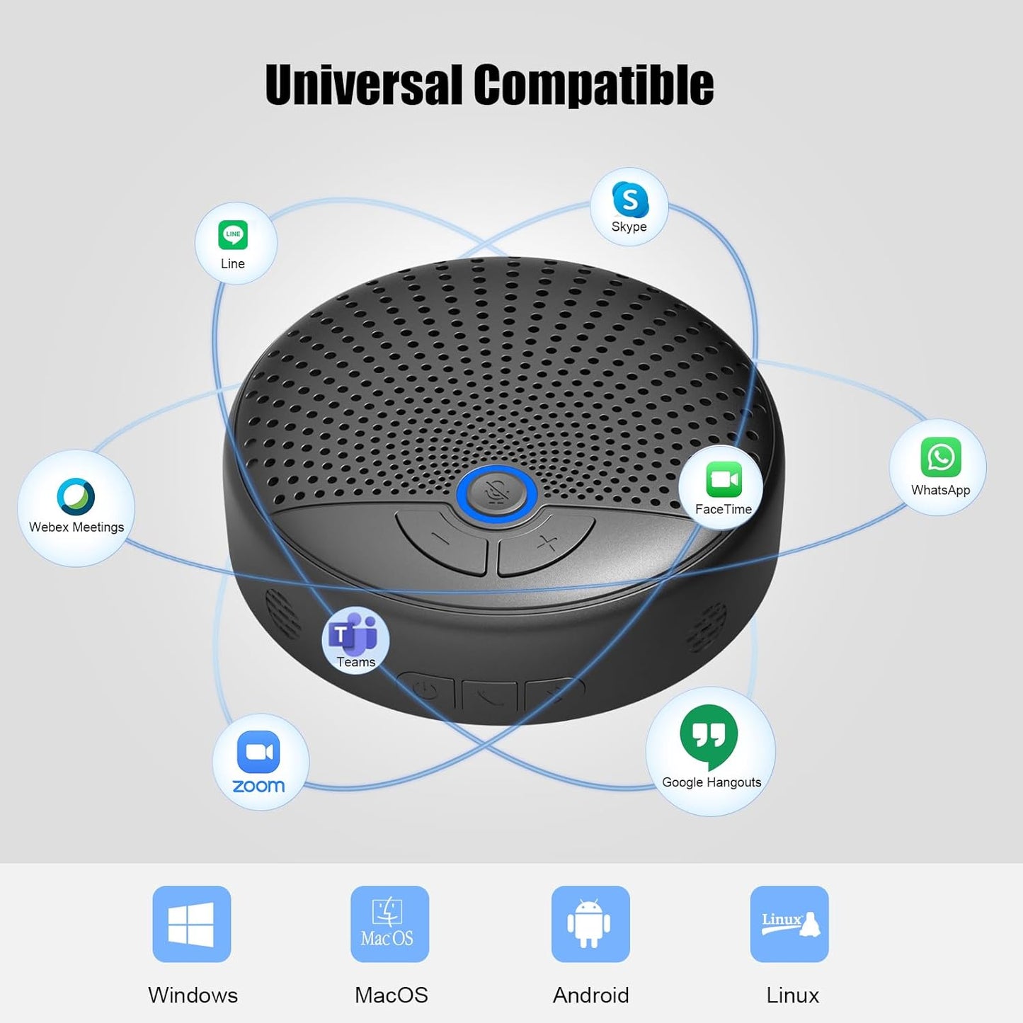 CM900 Conference Speaker and Microphone, 4 AI Mics 360° 20ft (7m) Voice Pickup, Noise Reduction, USB C & Bluetooth 5.3 (20m & 66ft) Speakerphone for 16 People, Compatible with Leading Platforms