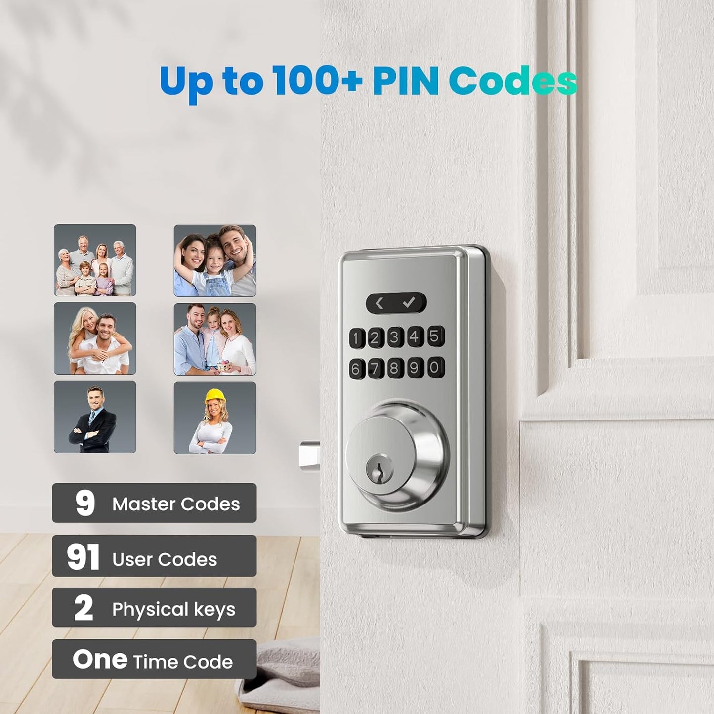 Keyless Entry Door Lock, Electronic Keypad Deadbolt for Front Door, Smart Locks with 6 Digital Code, Auto Lock, Anti-Peeking Password, Easy Installation, Silver
