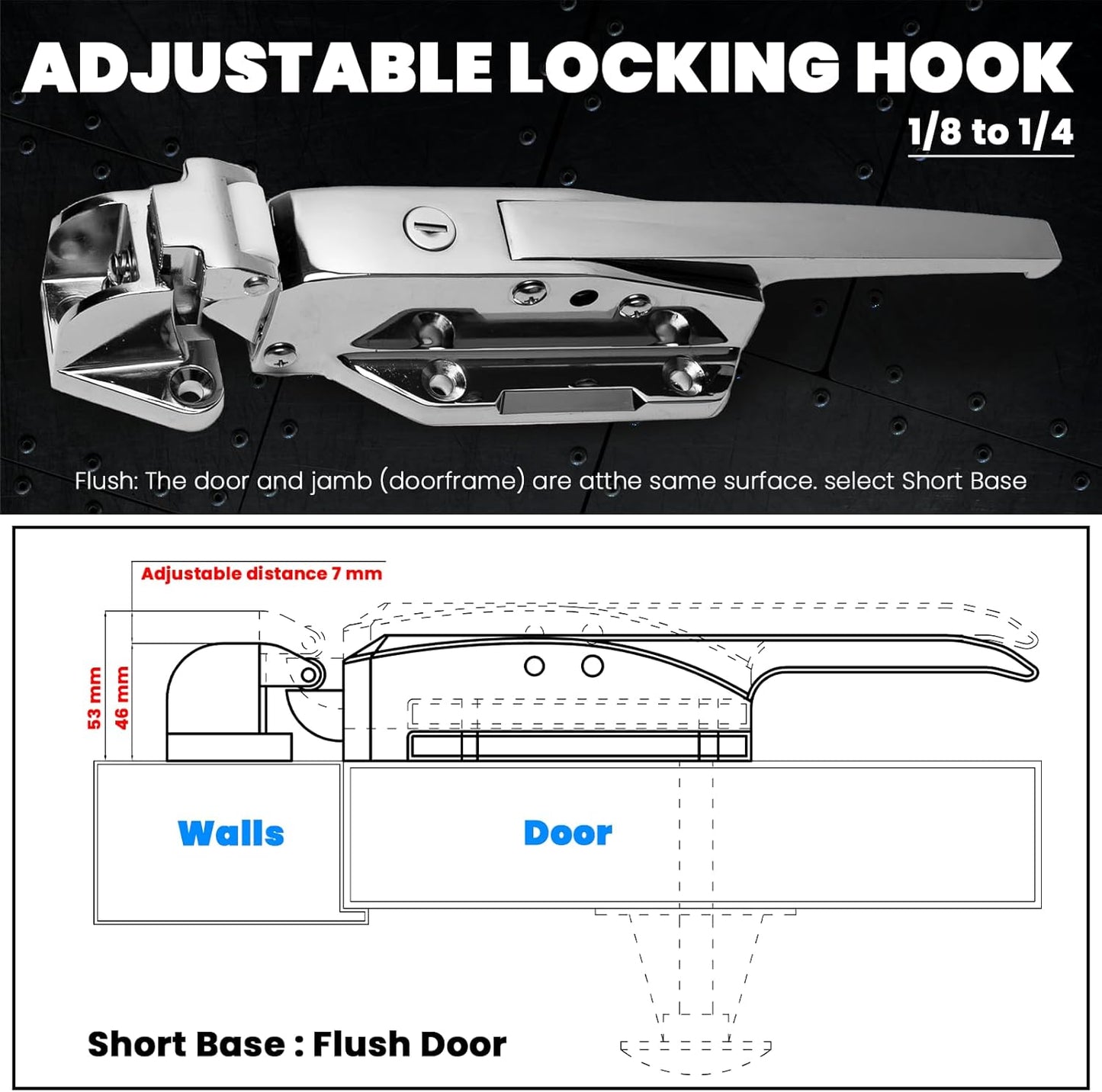 New Upgraded Walk in Cooler Door Handle, Walk in Cooler Door Closer Complete Latch Kit, Freezer Doors Handle, Offset -1/8 in to 1/4 in(Flush) and 5.9" Solid Metal Interior Release Handle