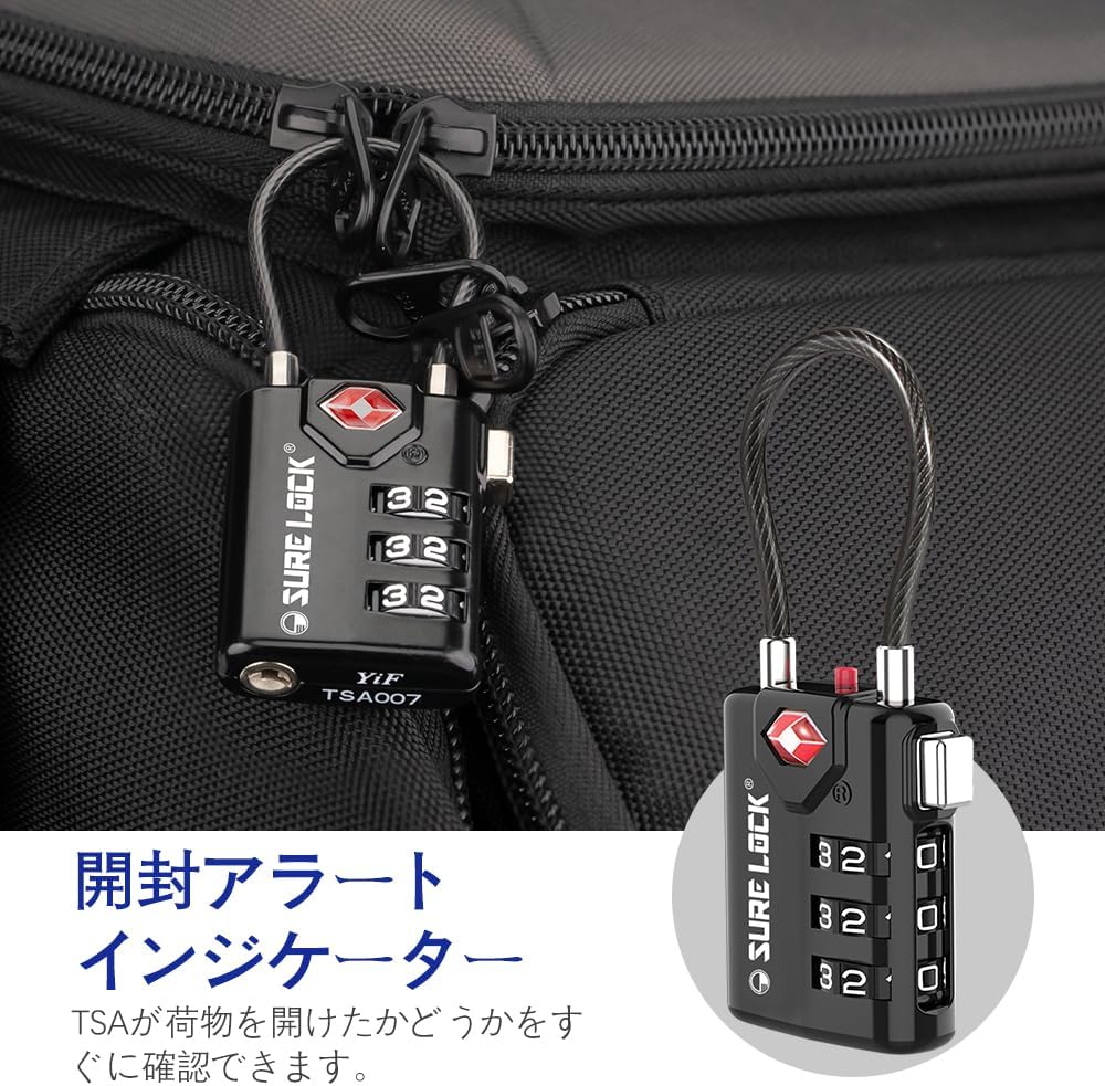 SURE LOCK TSA Compatible Travel Luggage Locks, Inspection Indicator, Easy Read Dials TSA Approved with Zinc Alloy Black 4 Pack