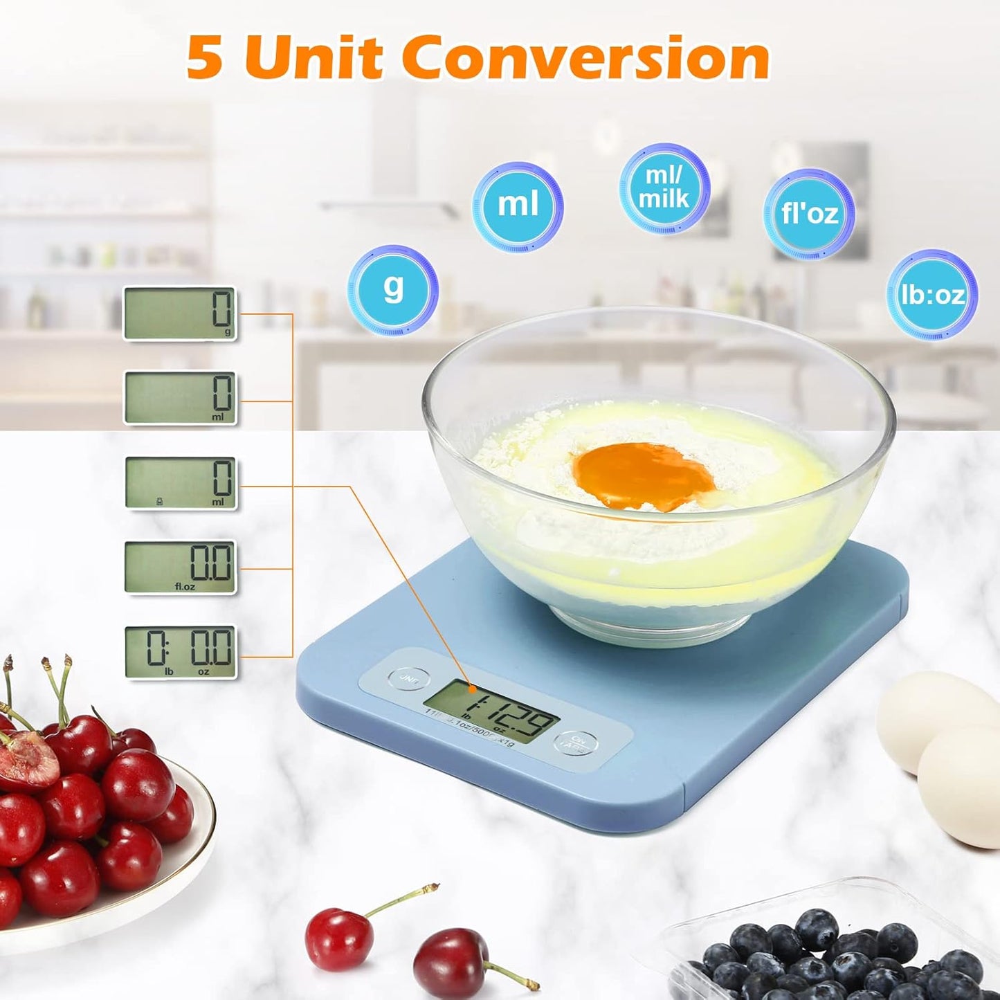 Digital Food Scale for Weight Loss - Smart Food Scale with Nutritional Calculator, Kitchen Scales for Food Grams and Ounces, Food Weight Scale for Baking, Diet, Diabetics, Calories 0.1oz/1g (3g-5kg)