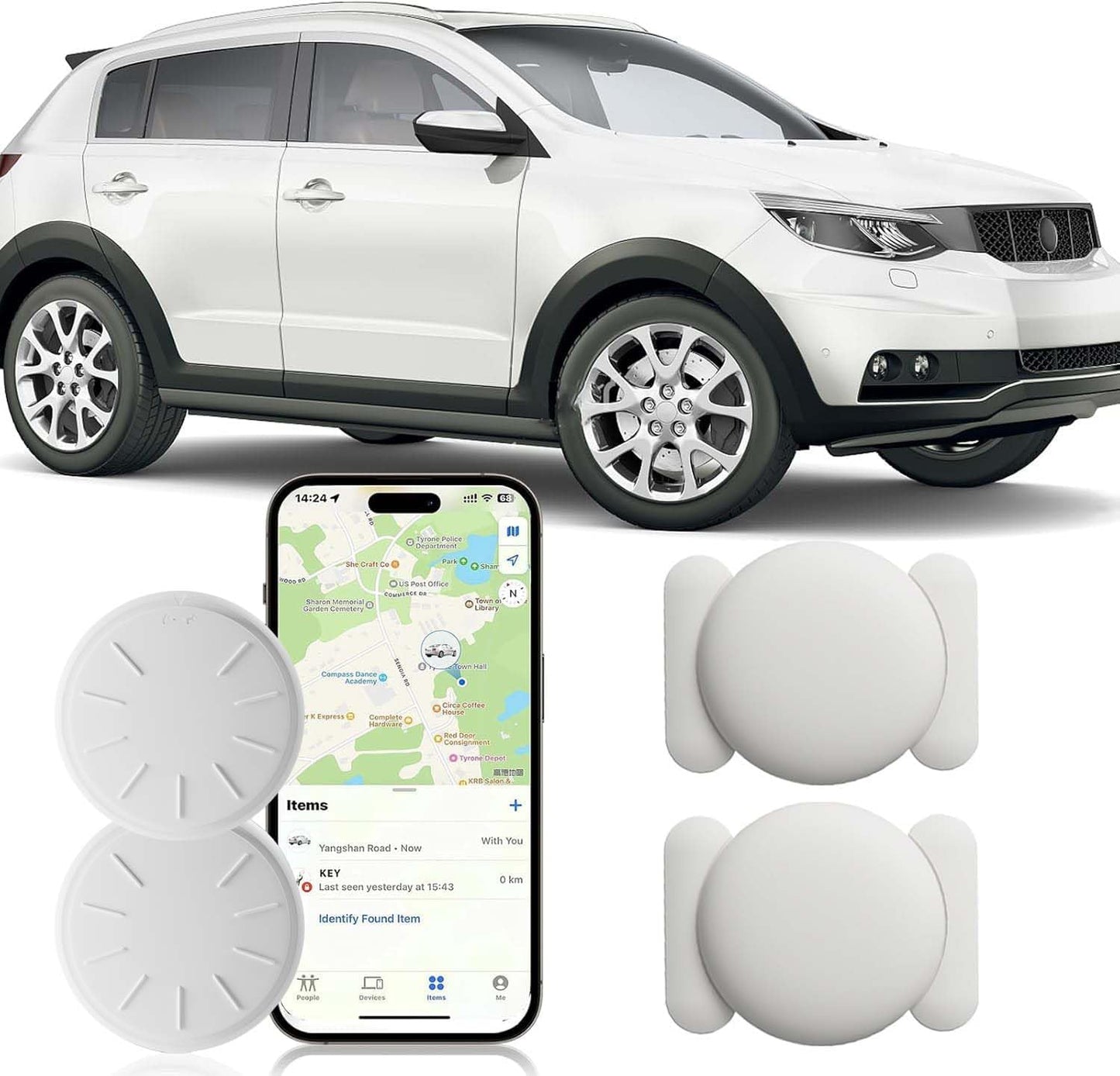 Car GPS Tracking Device for Vehicles, 2PCS Real Time Vehicles GPS Tracker for Car, Work with Find My (iOS Only),Hidden Mini GPS Tracker,No Monthly Fee (White Tracker, White Magnetic Case)