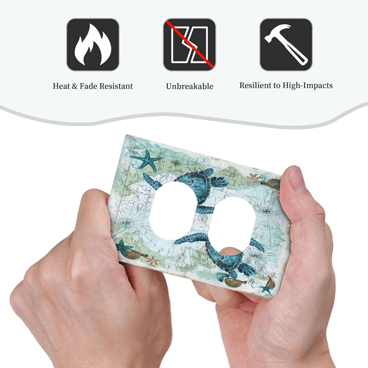 Outlet Covers Nautical Green Sea Turtles Beach Blue Ocean 1 Gang Duplex Light Switch Cover Decorative Switch Plates Electrical Receptacle Faceplate Wall Plate For Bathroom Kids Room