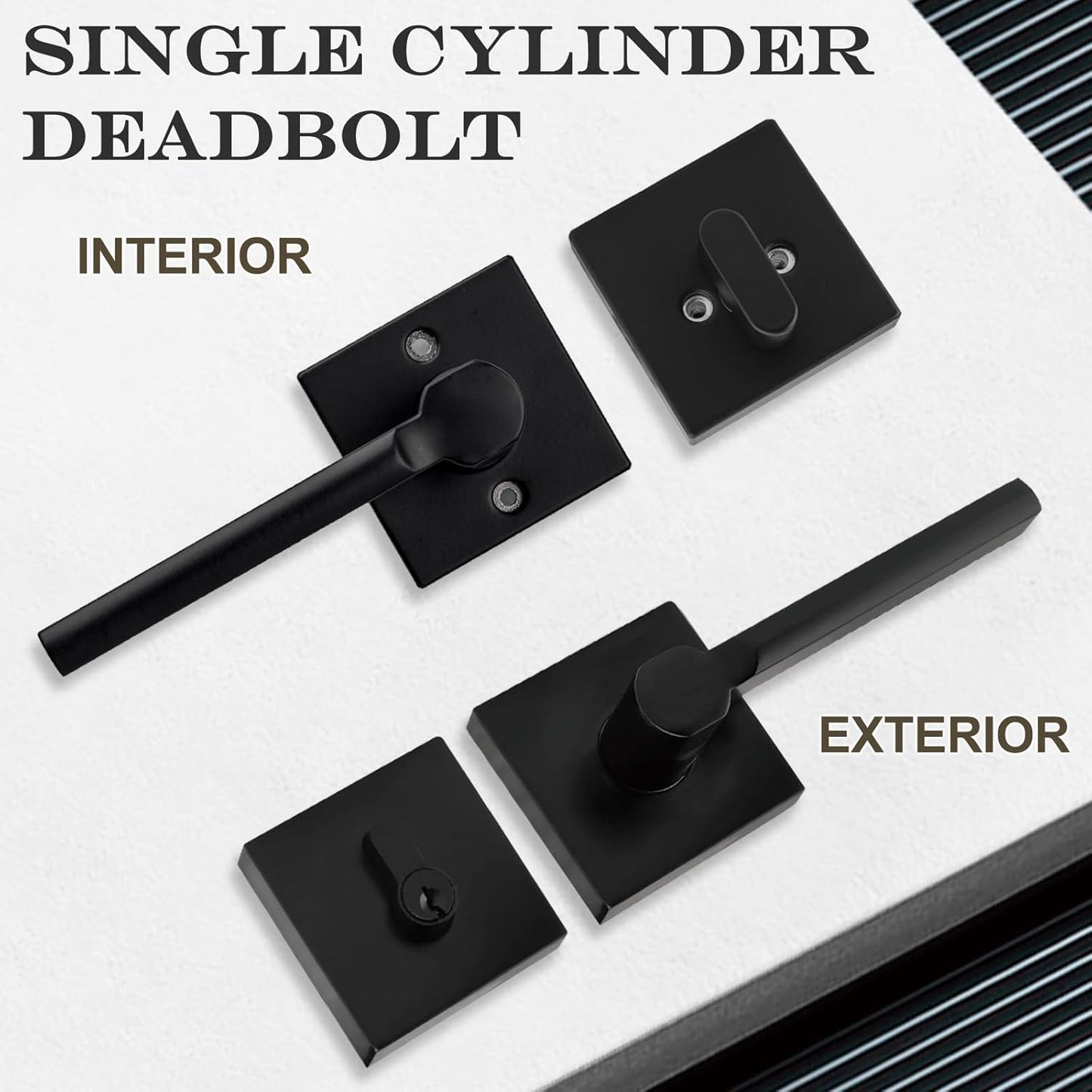 9 Sets Passage Door Lever and Single Cylinder Deadbolt Lock Set, Heavy Duty Square Handle for Entrance and Front Door, Matte Black, Different Keys