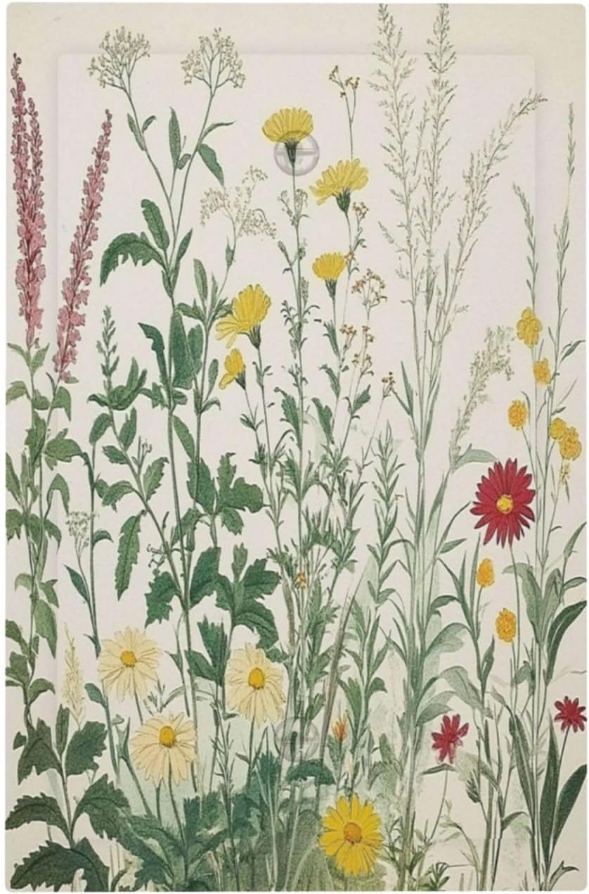 Rustic Wildflower Green Plants Daisy Floral Light Switch Cover Plate 1 Gang No Device Blank Electrical Wall Plates Faceplate Decorative Switch Plate For Farmhouse Bed Room Decor