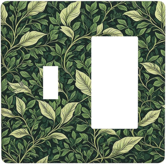 Vintage Green Plant Leaves 2 Gang Combo 1 Toggle 1 Rcoker Light Switch Covers Decorative Switch Plates Electrical Switch Plates and Outlet Covers for Home Art Decor 4.5 X 4.5 IN