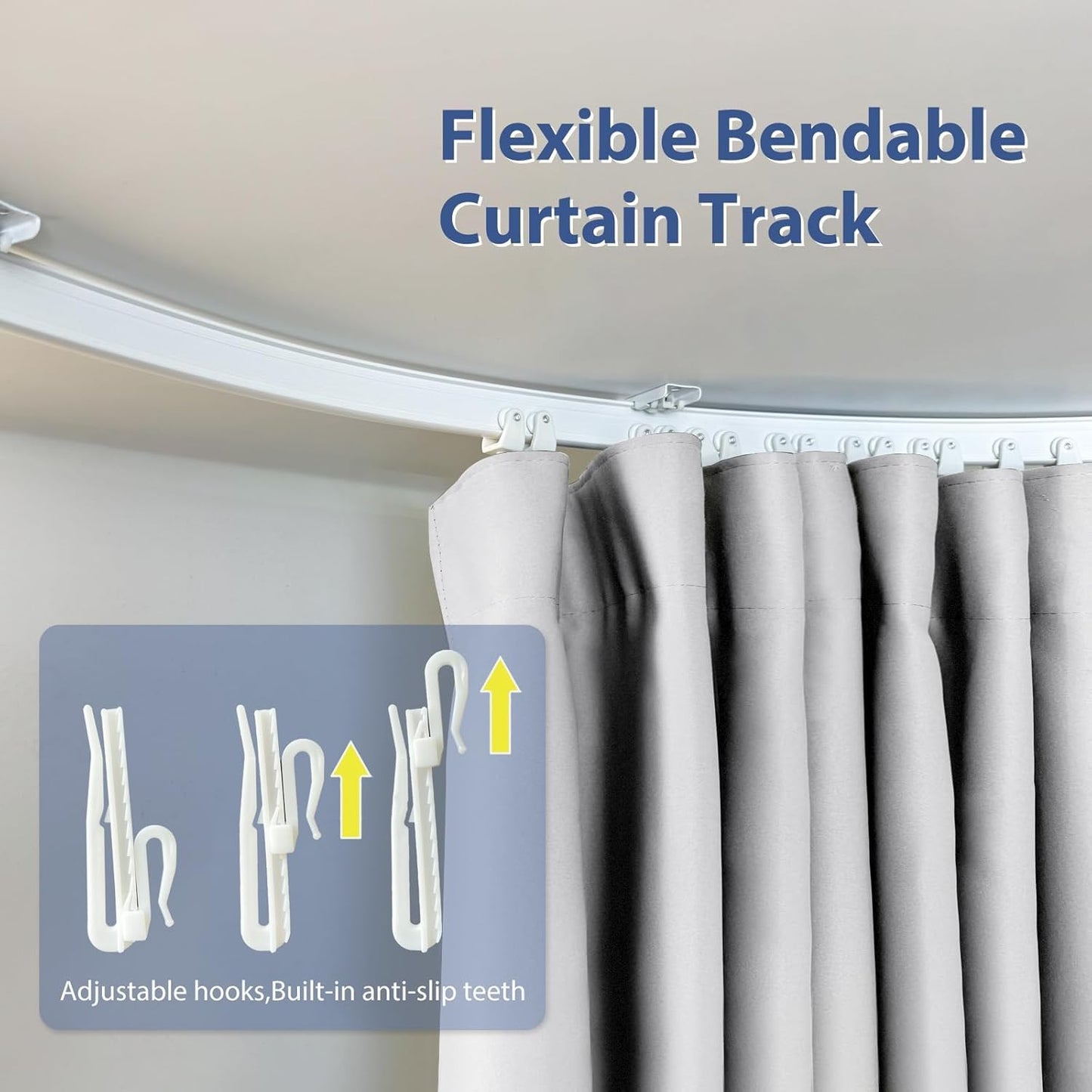 Room Divider Ceiling Mounted Curtains Track Sets Extra Wide Blackout Curtain Flexible Tracks for Bedroom Privacy Partition Separator, 1 Panel White Drape and White Rail, W12.5 x H7ft