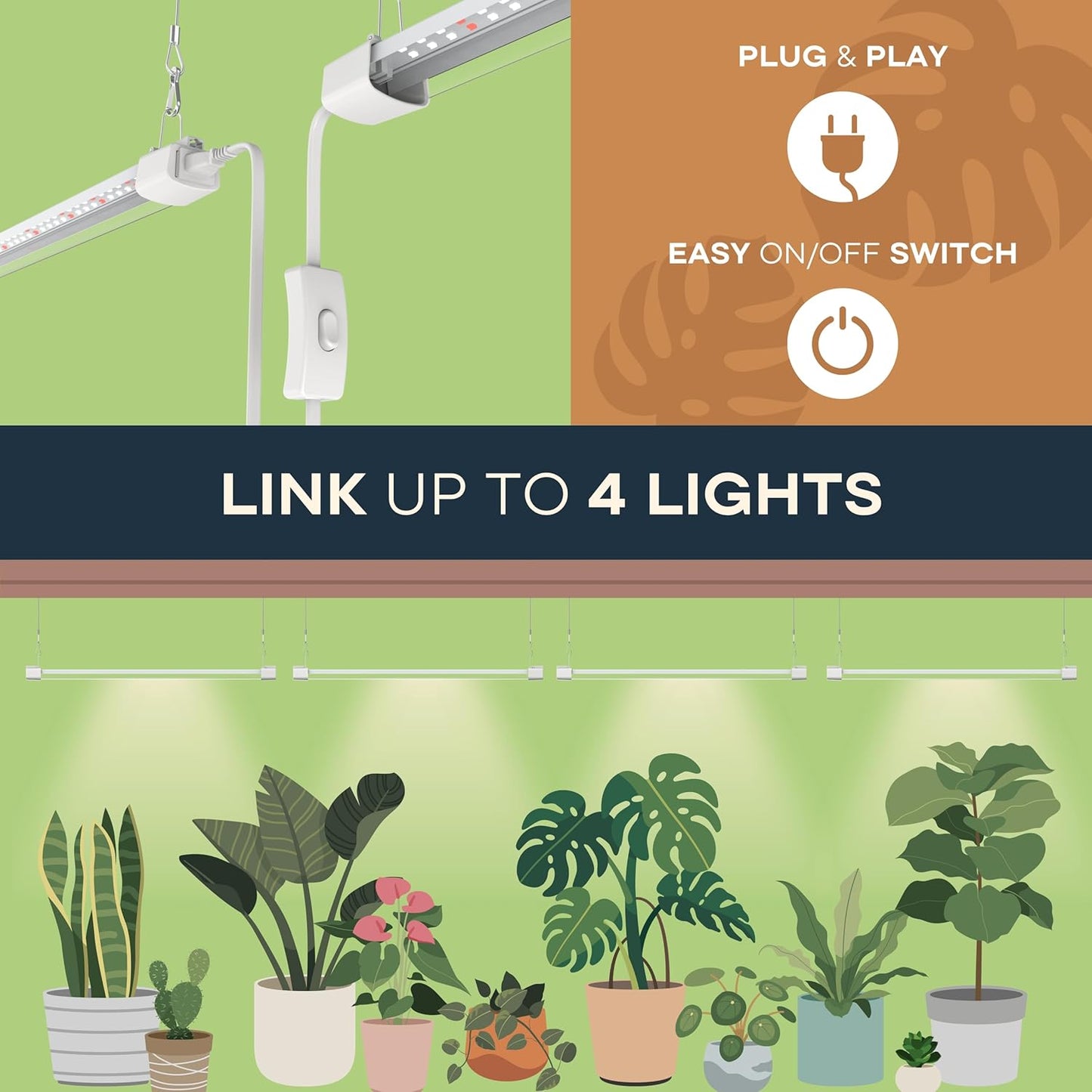 LED Grow Light 4FT Full Spectrum Compact Linkable Lighting Fixture for Indoor Greenhouse Year Round Plant Seedlings, Essential Grow Slim Hanging Suspended Strip