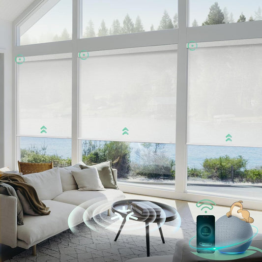 Yoolax Smart Blinds, Motorized Matter Solar Shades Flame Resistat Automatic Blinds for Windows Motorized Shades Compatible with Alexa, Google Home, Homekit(Solar-3% Openness Milky White)
