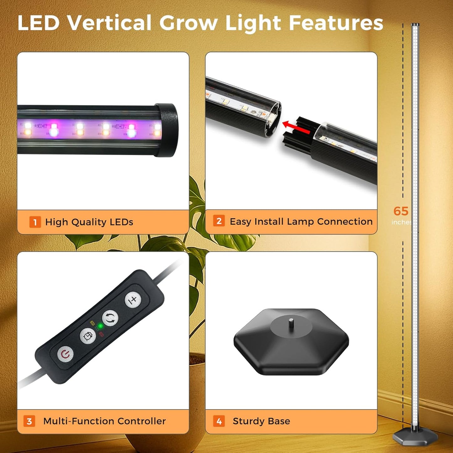 2 Pcs Grow Lights for Indoor Plants, 44W 384 Led Full Spectrum Plant Light, 5.4FT Adjustable Length Standing Grow Light with Timer/Six Leg Base for Greenhouse/Garden