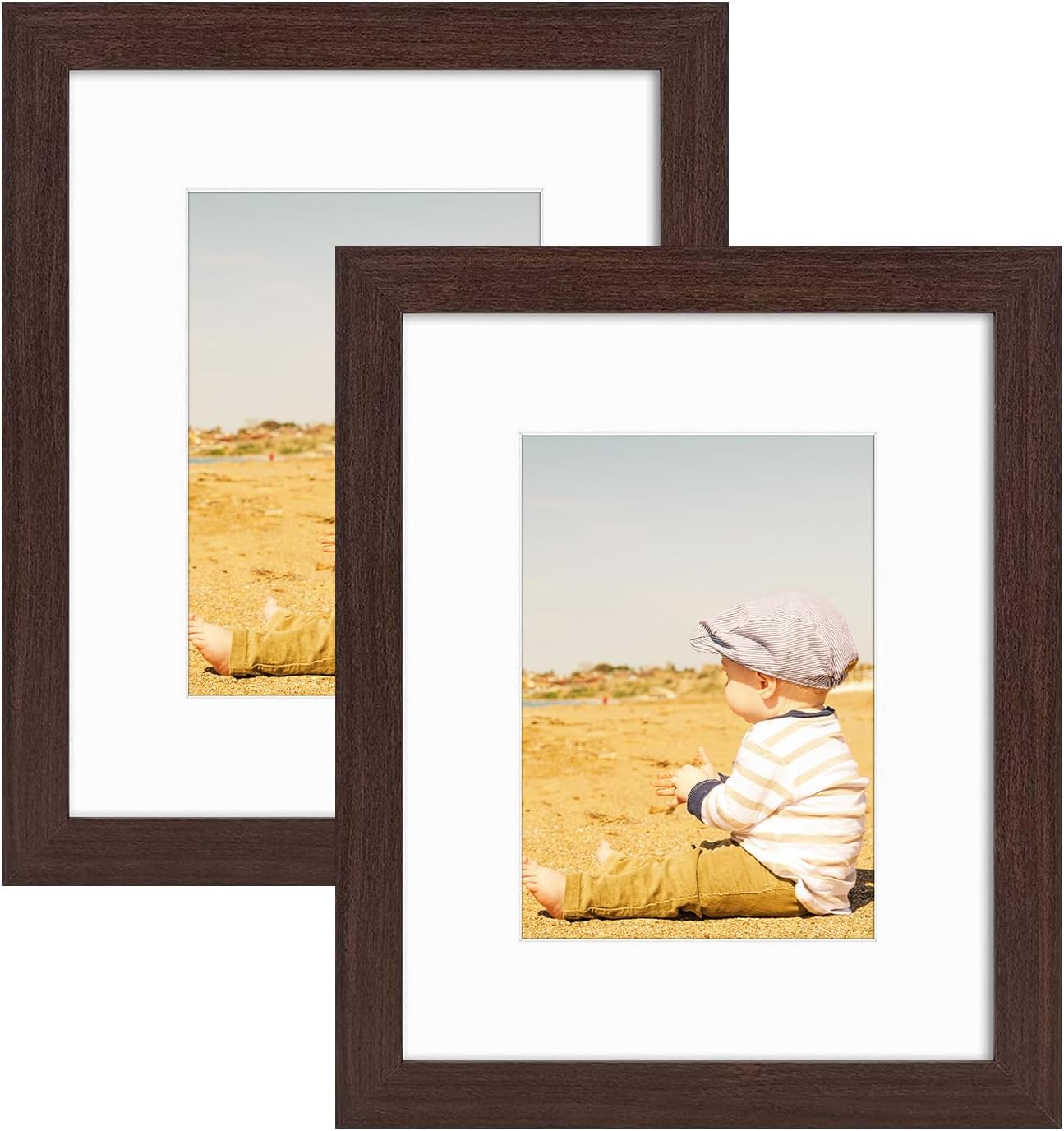 Golden State Art, 8x10 Picture Frame with Mat for 5x7 Photo - High Definition Glass Wall Mounting or Tabletop Display (Brown, 2 Pack)