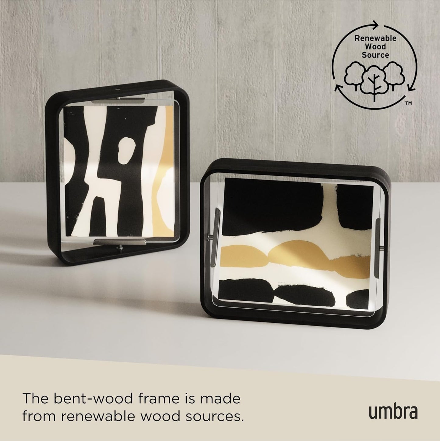 Umbra Bellwood 8x10 Desk Picture Frame with Bent Wood Trim and Two-Sided Rotating Display, Walnut