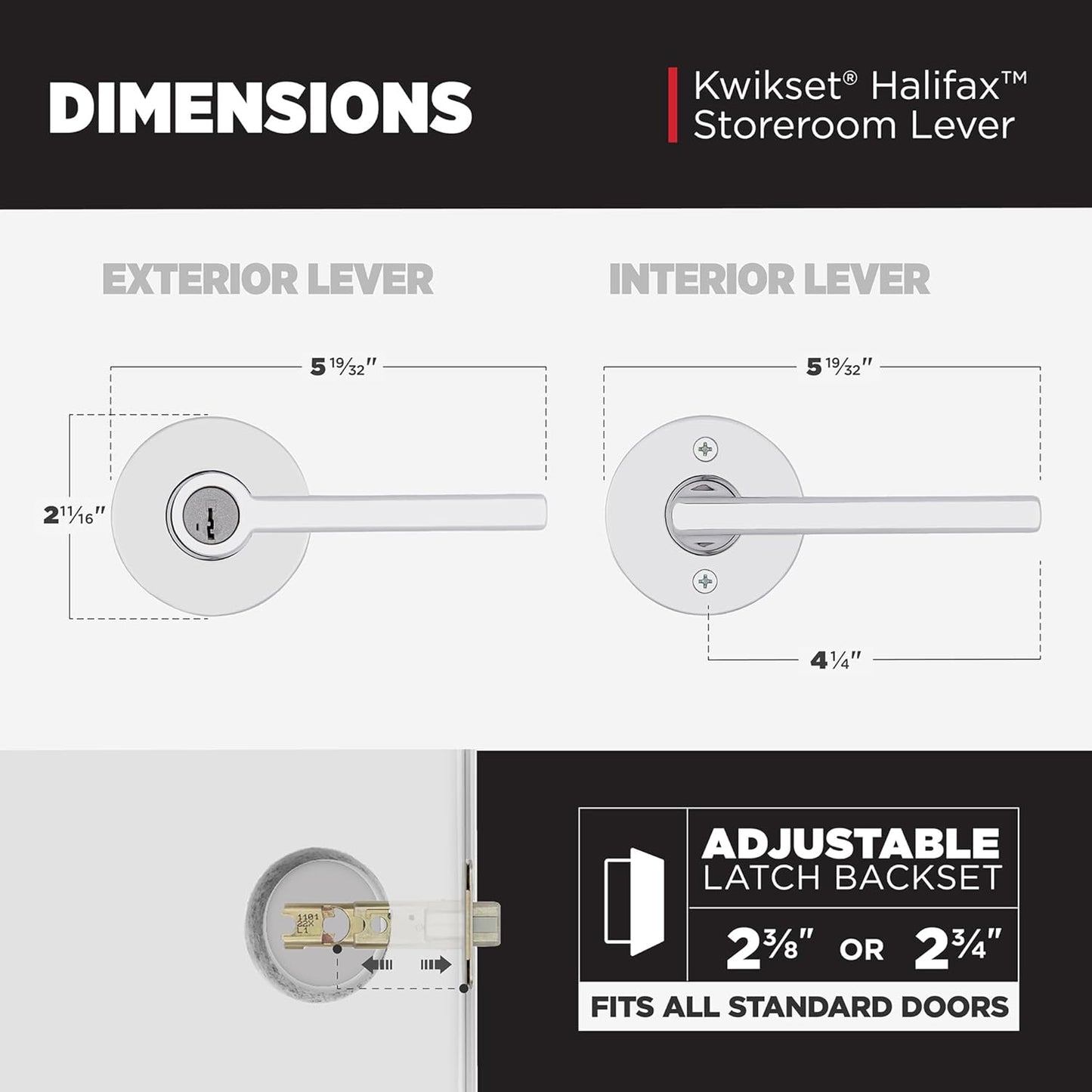 Kwikset Halifax Keyed Storeroom Entry Door Handle with Lock and Key, Secure Keyed Reversible Lever Exterior, for Front Entrance and Bedrooms, Polished Chrome, Pick Resistant Smartkey Rekey Security