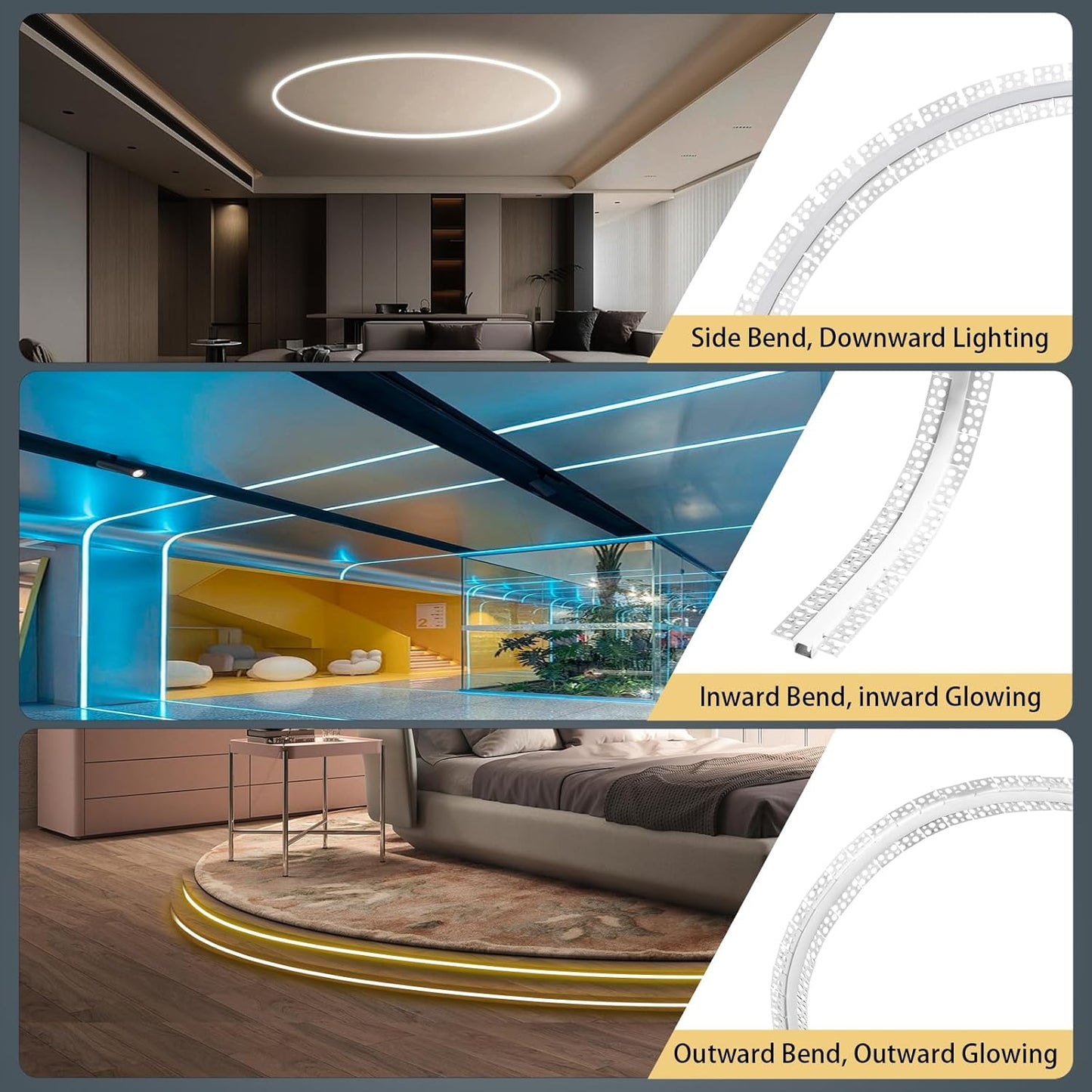 10 Pack LED Channel with Milky White Diffuser 6.6FT/2M Plaster-in Aluminum Drywall U Shaped Trimless Recessed Track for LED Strip, Flexible Led Profile 45 Degree Bendable