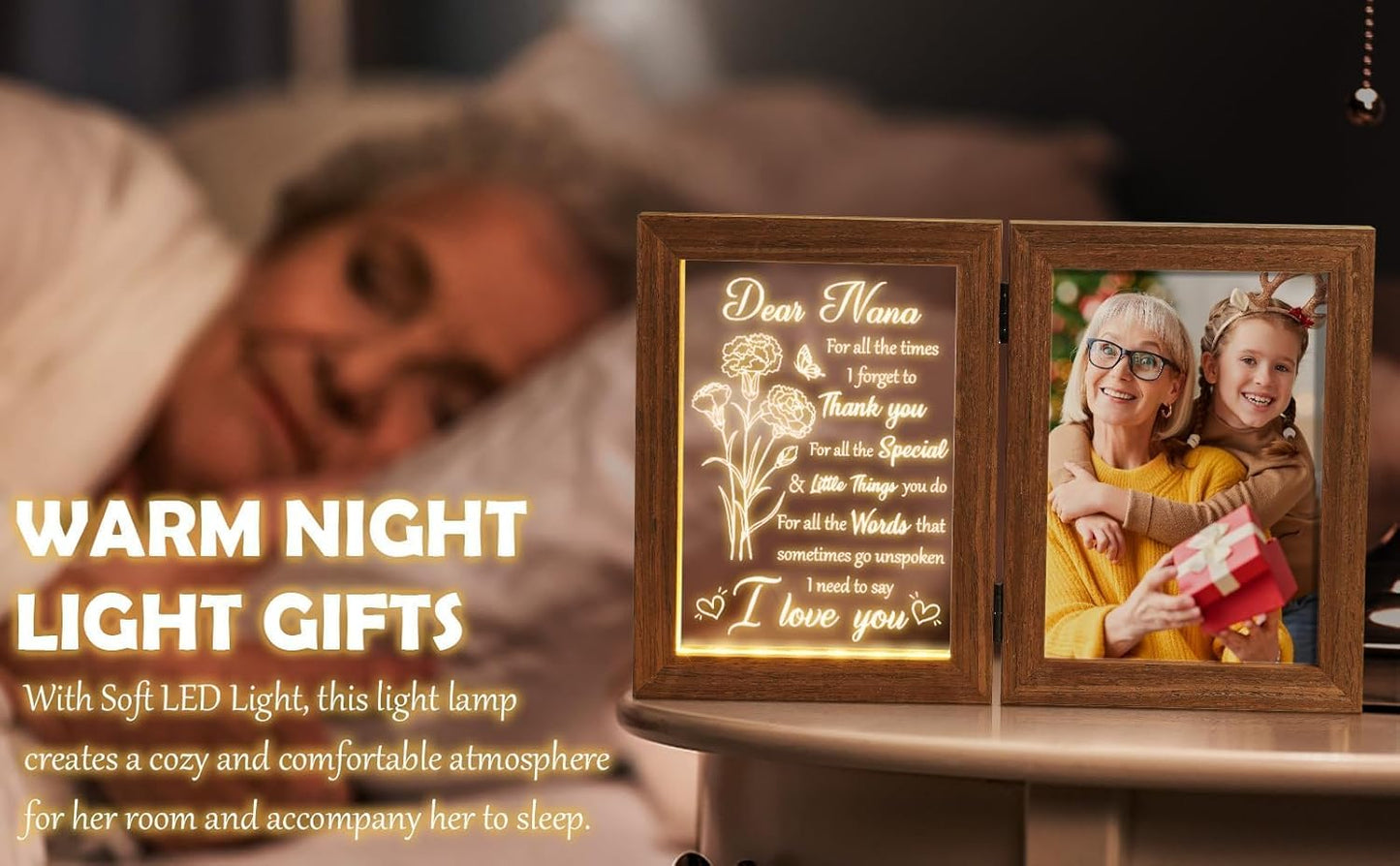 Christmas Grandma Gifts from Grandkids Granddaughter Grandson, Engraved Night Light with Nana Picture Frame 5x7, Nana Gifts Personalized Gift for Grandma Mimi Gigi Granny Grandmother Birthday Gift