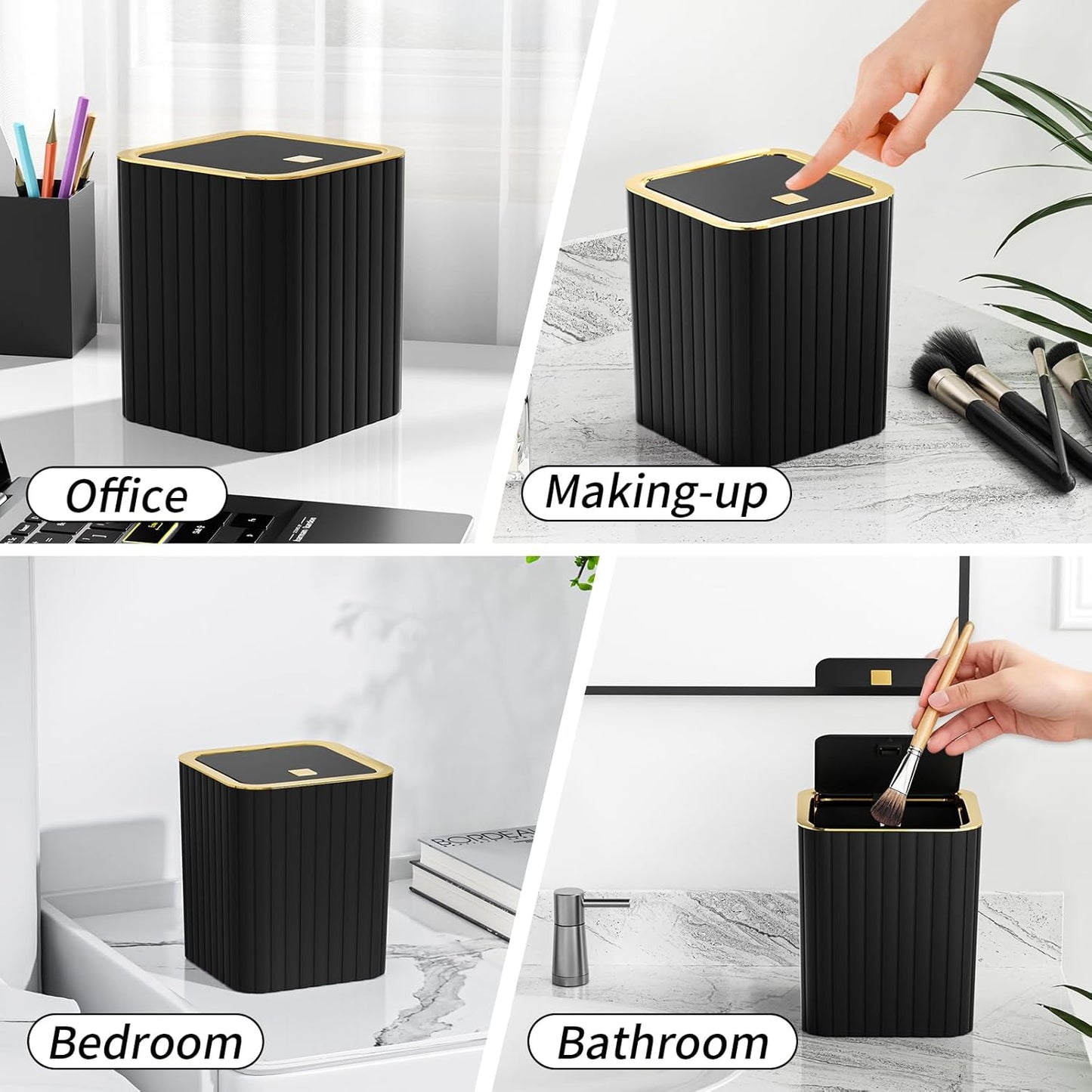 Bathroom Accessory Set - Bathroom Set, 12PC Bathroom Accessories Set, Black Bathroom Accessories Set, Mini Trash Can, Toilet Brush, Trash Can & Soap Dispenser