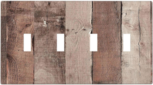 Light Switch Covers Retro Wood Brown Farmhouse Barn Wooden Quad Toggle Electrical Faceplate 4 Gang Wall Plate Decorative Switch Plates for Farmhouse Cabin Decor