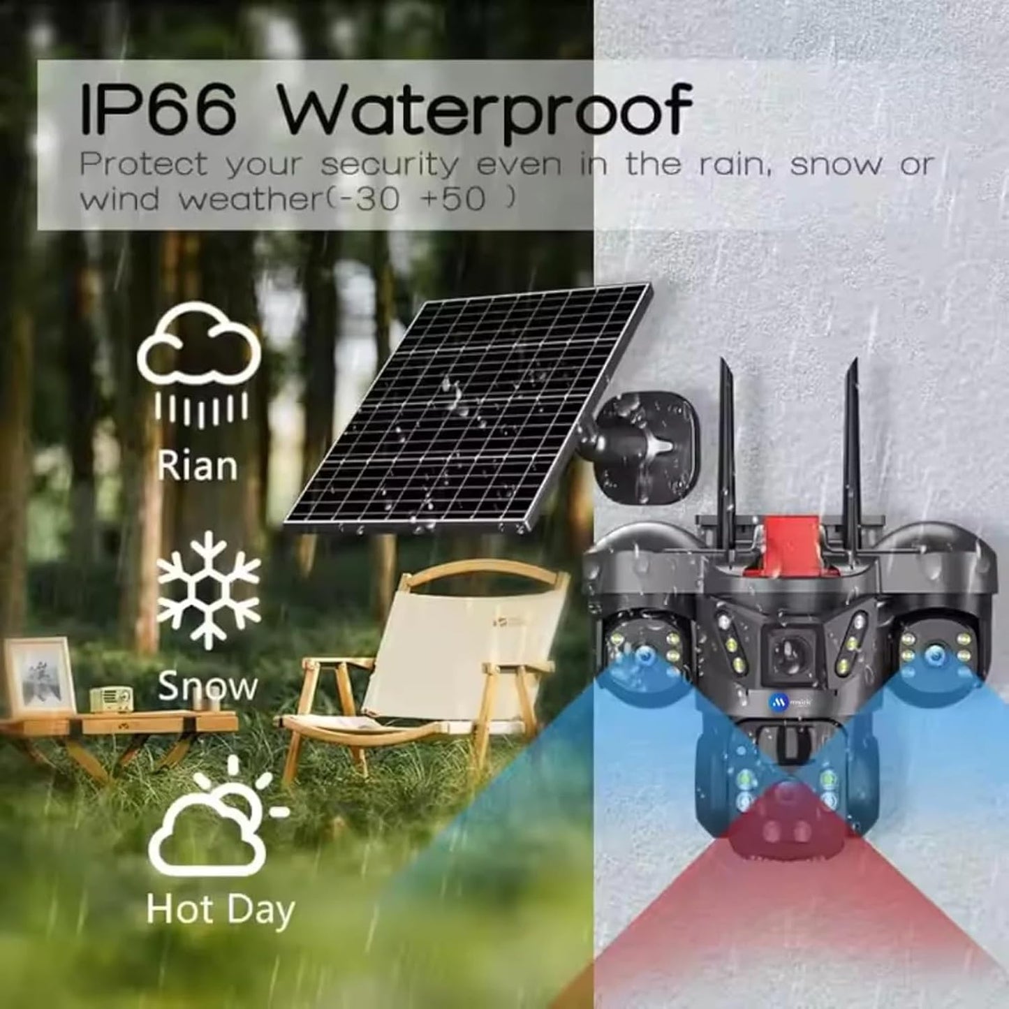 4K Solar Security Camera, 3 Cameras Security Cameras Wireless Outdoor, 360° Pan & Tilt Surveillance, Have Alarm Detection, Smart Monitor＆Night Vision, Two Way Intercom Outdoor Function 2.4GHz Wi-Fi