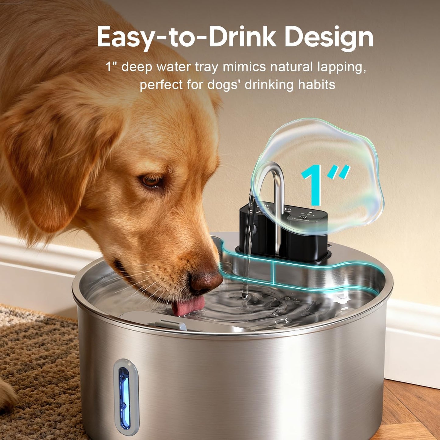 Dog Water Fountain,Wireless Stainless Steel Dog Fountain for Small to Large Dogs,1.8Gal/7L Battery Operated Cat Water Fountain,Water Level Window,Quiet Pump,Multi-Filtration,Easy Clean,6 Filter