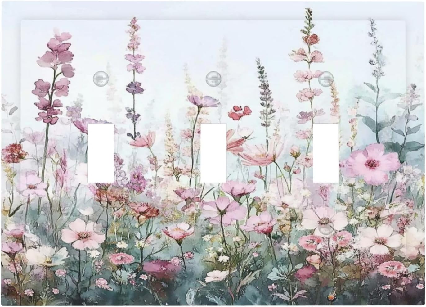 Pink Floral Watercolor Botanical Wildflowers Decorative Switch Plates 3 Gang Wall Plate Triple Toggle Light Switch Cover Faceplate Electrical Wall Panels For Bed Room Living Room Decor