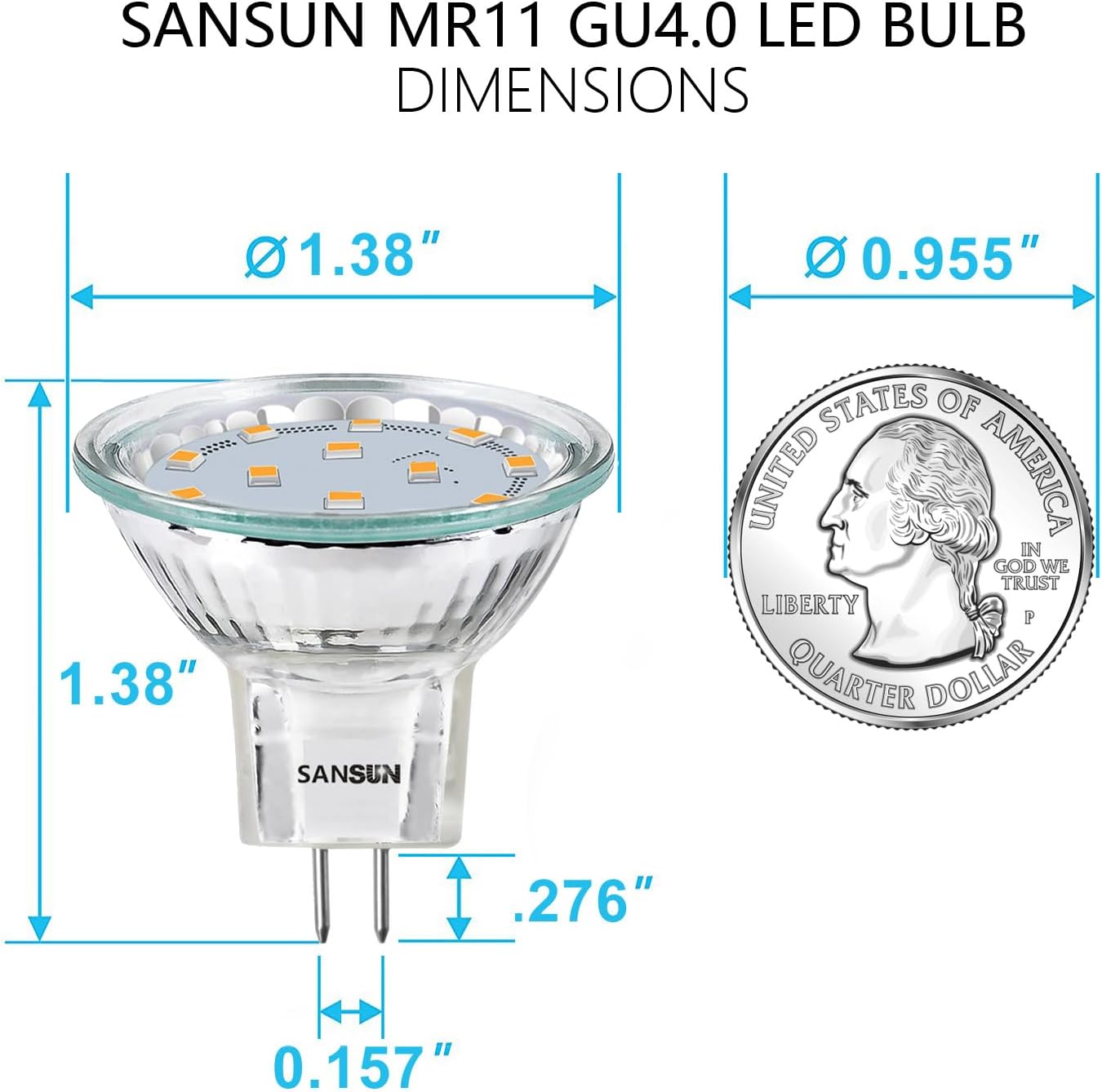 3W MR11 LED Landscape Light Bulbs, Low Voltage 12V 20W Halogen Replacement for Outdoor Landscape Spotlight and Indoor Track Light, GU4 Bi-Pin Base, Soft White 3000K, Non-Dimmable, (Pack of 12)