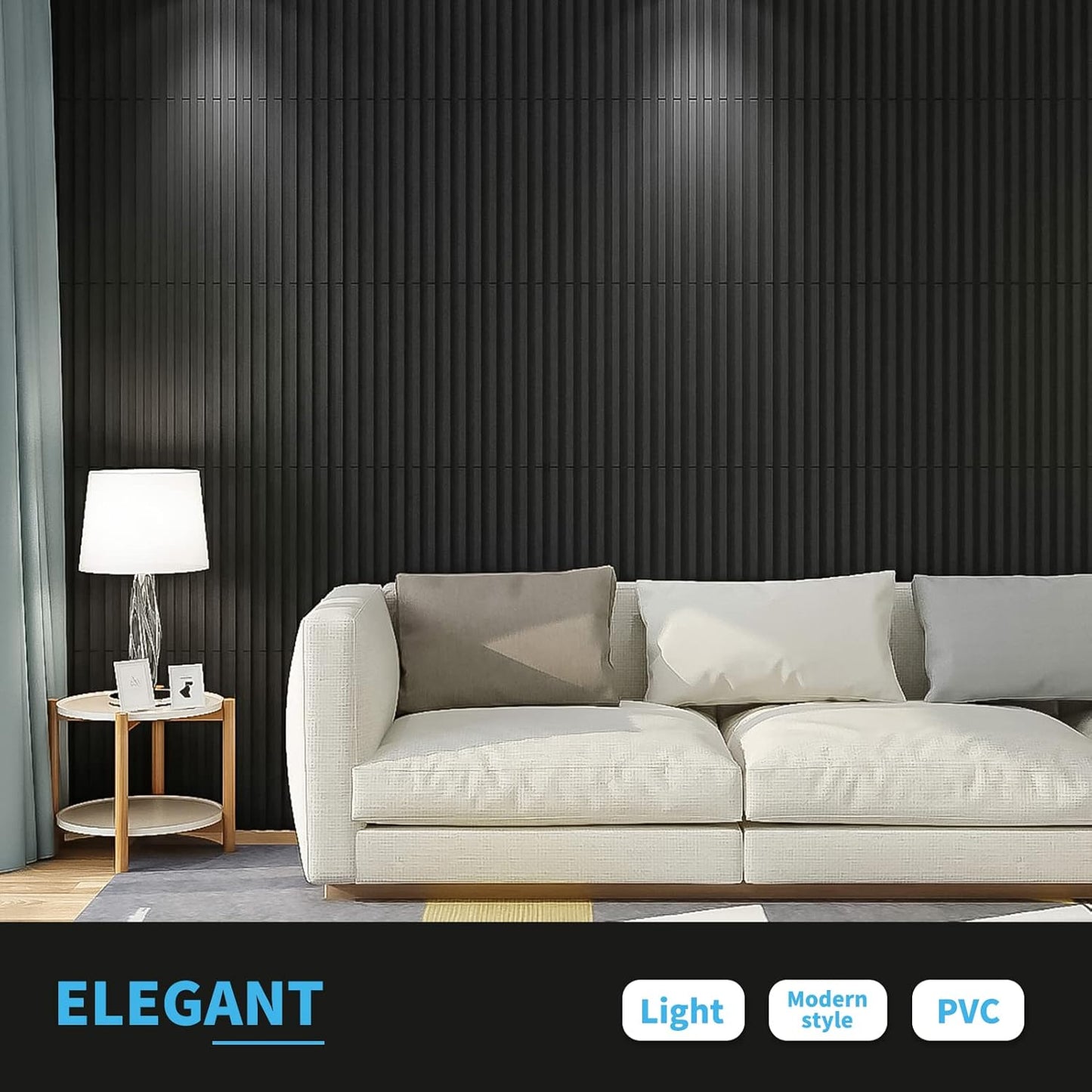 Art3d Slat Wall Panel, 3D Fluted Textured Panel 12-Tile 19.7 x 19.7in. - Cover 32 Sq.Ft., Black