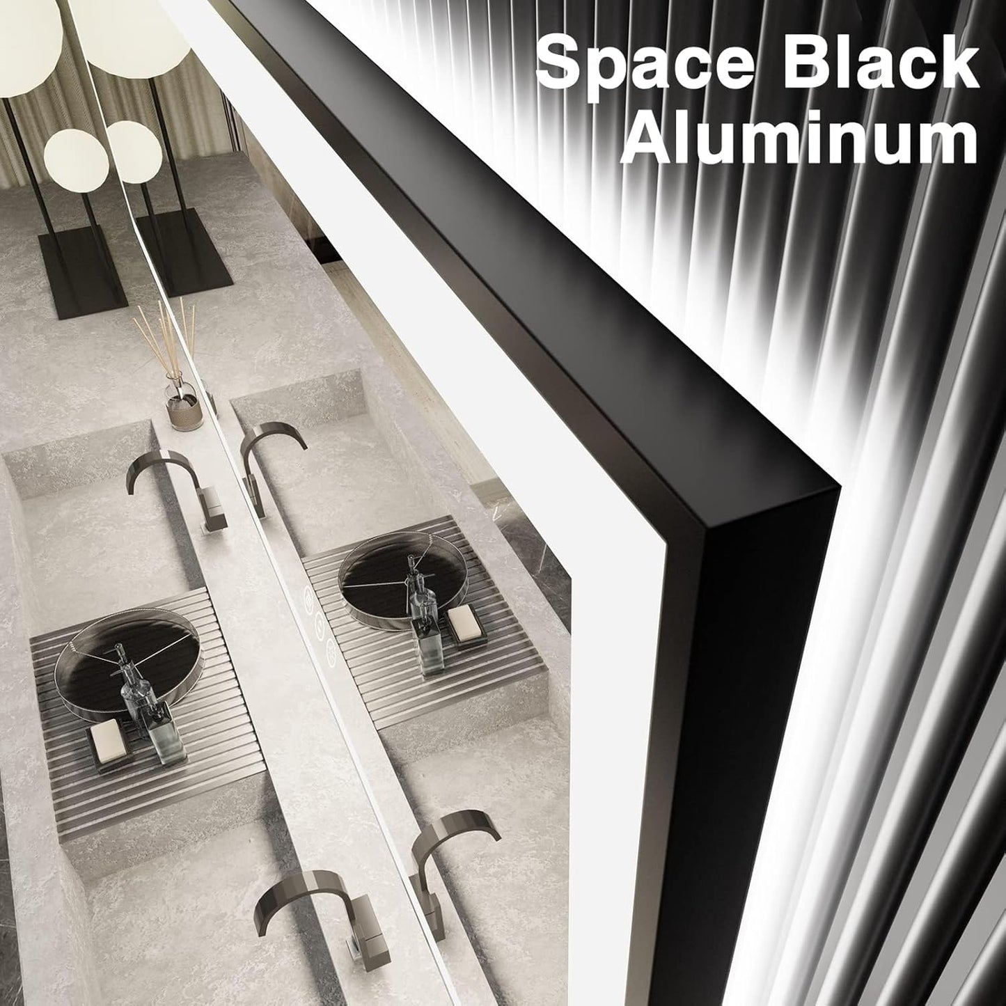 60x36 LED Mirror for Bathroom - Black Aluminum Framed (Front and Backlit),Anti-Fog Stepless 3 Colors Dimmable Lighted Smart Bathroom Mirror with Lights(Horizontal/Vertical)