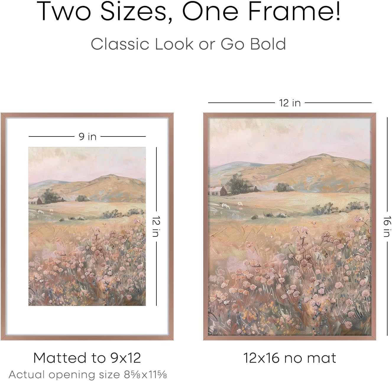 Homeforia 12x16 Picture Frame Mocha, High End Metal 12x16 Poster Frames with Mat 9x12 for Photo, 12 x 16 Mocha Frame Matted to 9 by 12 inch Print, 16x12 Thin Frames, Tempered Glass, Wall Kit, Set of 1