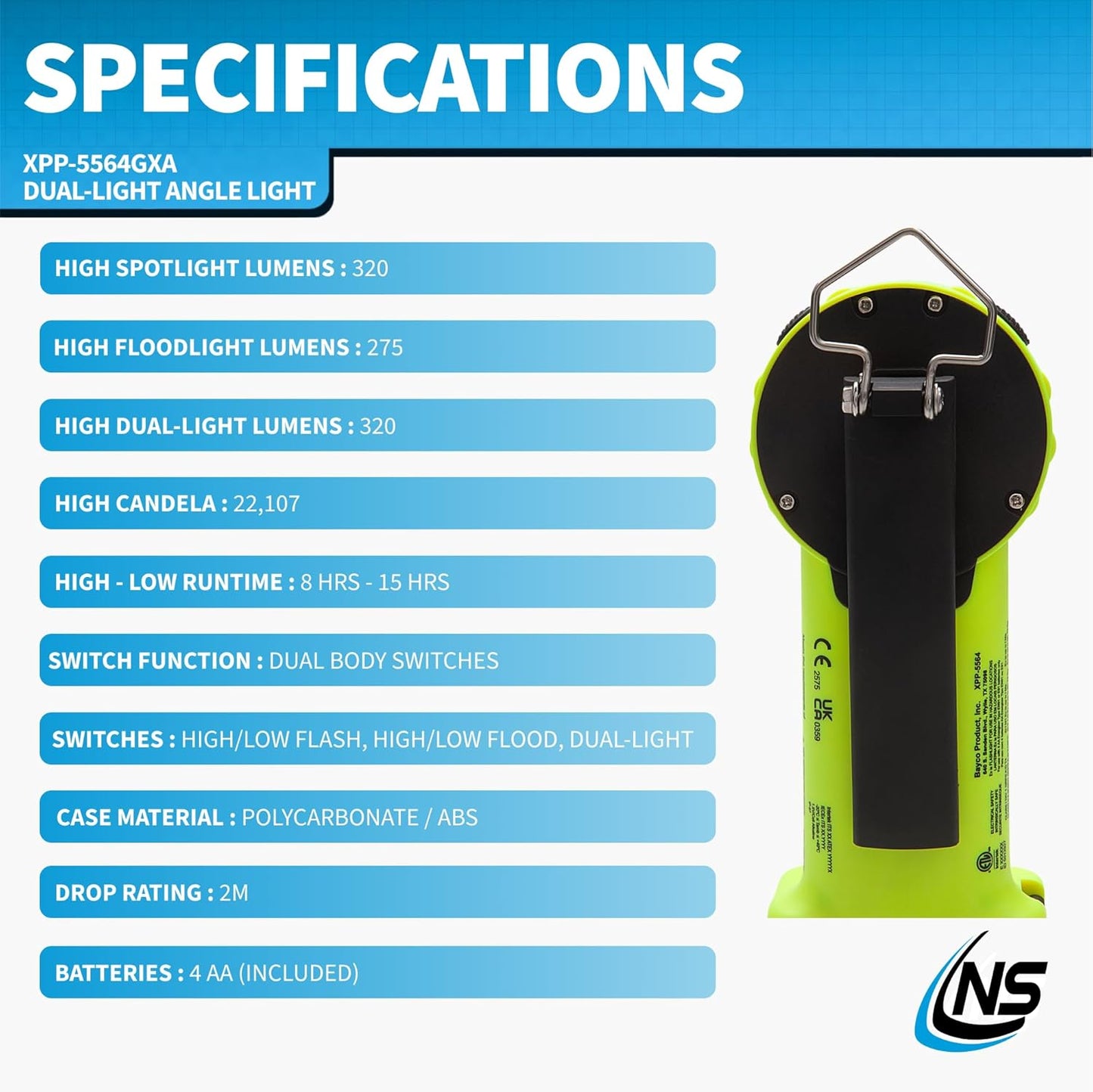 Nightstick XPP-5564 Intrant® Duo Intrinsically Safe Turbo Dual-Light Angle Light - 4 AA