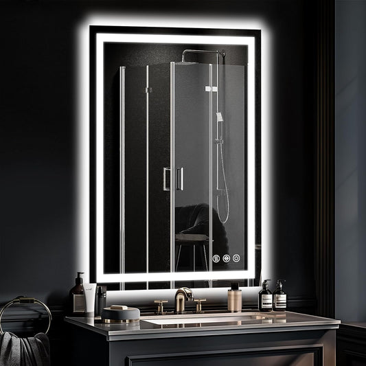 LED Bathroom Mirror, 28"x20" with Frontlit and Backlit Anti-Fog Mirror with Lights LED Vanity Mirror for Bathroom 3 Colors Temperature & Dimmable Bathroom Mirror with HD Tempered Glass