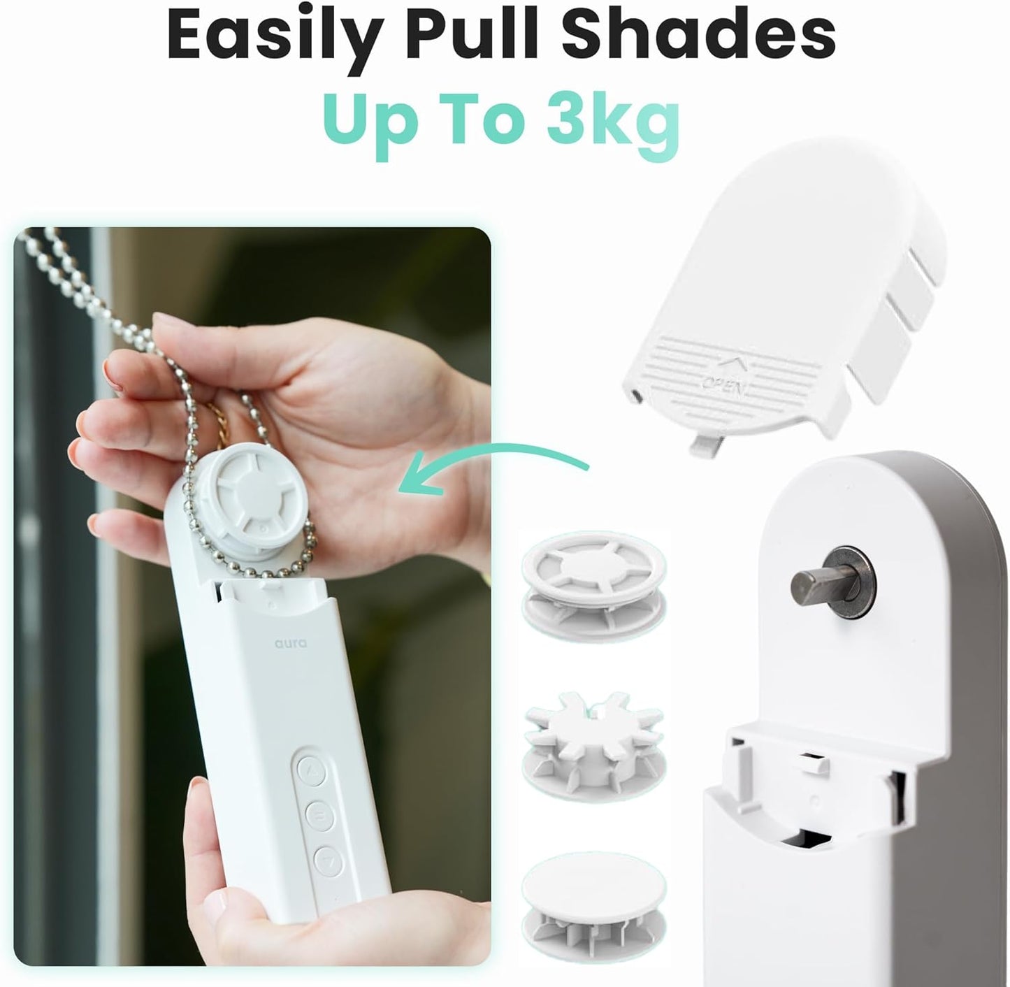 Aura Roller Smart Shade Driver, Remote Control & WiFi Dongle | Automate Existing Blinds | Beaded Window Shade Compatible | Rechargeable Long-Life Battery | Set Up Schedules | Hands Free Voice Control