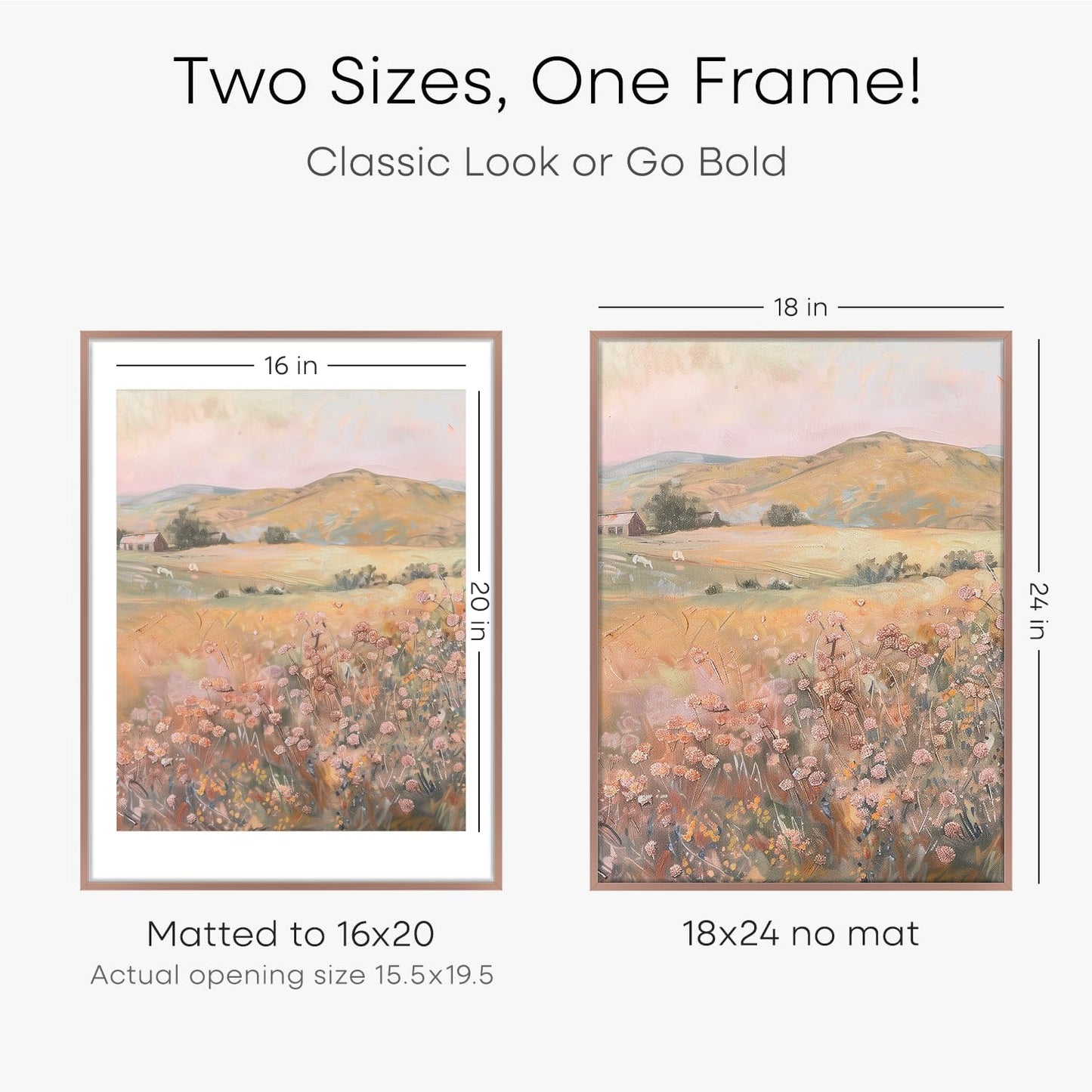Homeforia 18x24 Poster Frame Mocha, High End Metal 18 x 24 Picture Frames with Mat 16 by 20 inch Photo, 18x24 Mocha Frame Matted to 16x20 Print, 24x18 Hanging Frame, Tempered Glass, Wall Kit, Set of 1