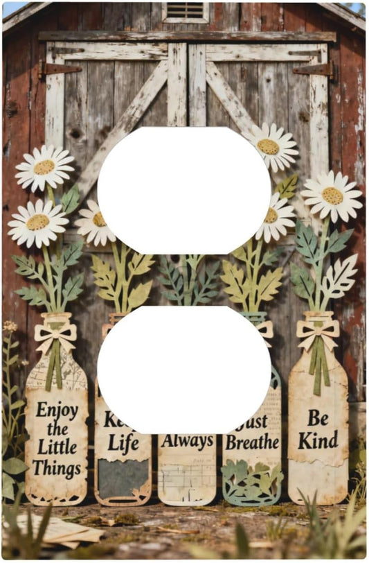 Rustic Daisy Barn Door Flowers Duplex Outlet Decorative Light Switch Covers Electrical Faceplate Switch Plates for Bathroom Kitchen Home