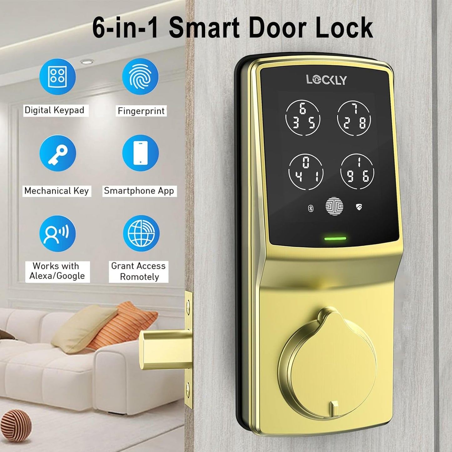 Lockly Secure Pro Wi-Fi Smart Door Lock, Keyless Entry with PIN Genie® Digital Keypad, 3D Biometric Fingerprint Sensor Front Door Lock Deadbolt, Voice Control & Auto Lock - Deadbolt Edition