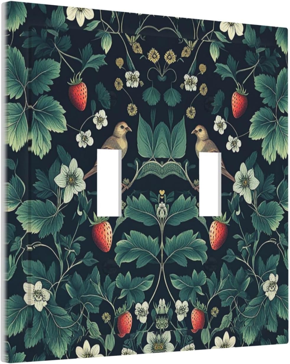 Decorative Switch Plates Strawberry Birds Flowers Plant Morris Floral 2 Gang Double Toggle Outlet Light Switch Cover Wall Plate Electrical Faceplate for Bedroom Farmhouse Decor