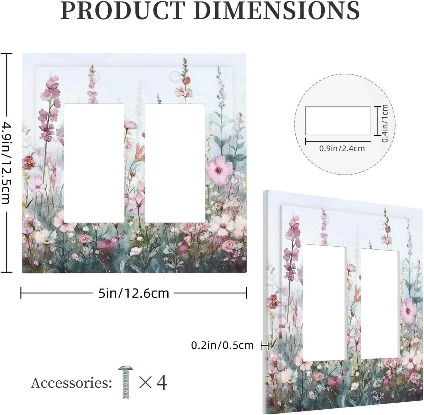 Pink Floral Watercolor Botanical Wildflowers Decorative Outlet Covers 2 Gang Double Gfci Rocker Electrical Wall Panels Light Switch Cover Plate For Bed Room Living Room Decor