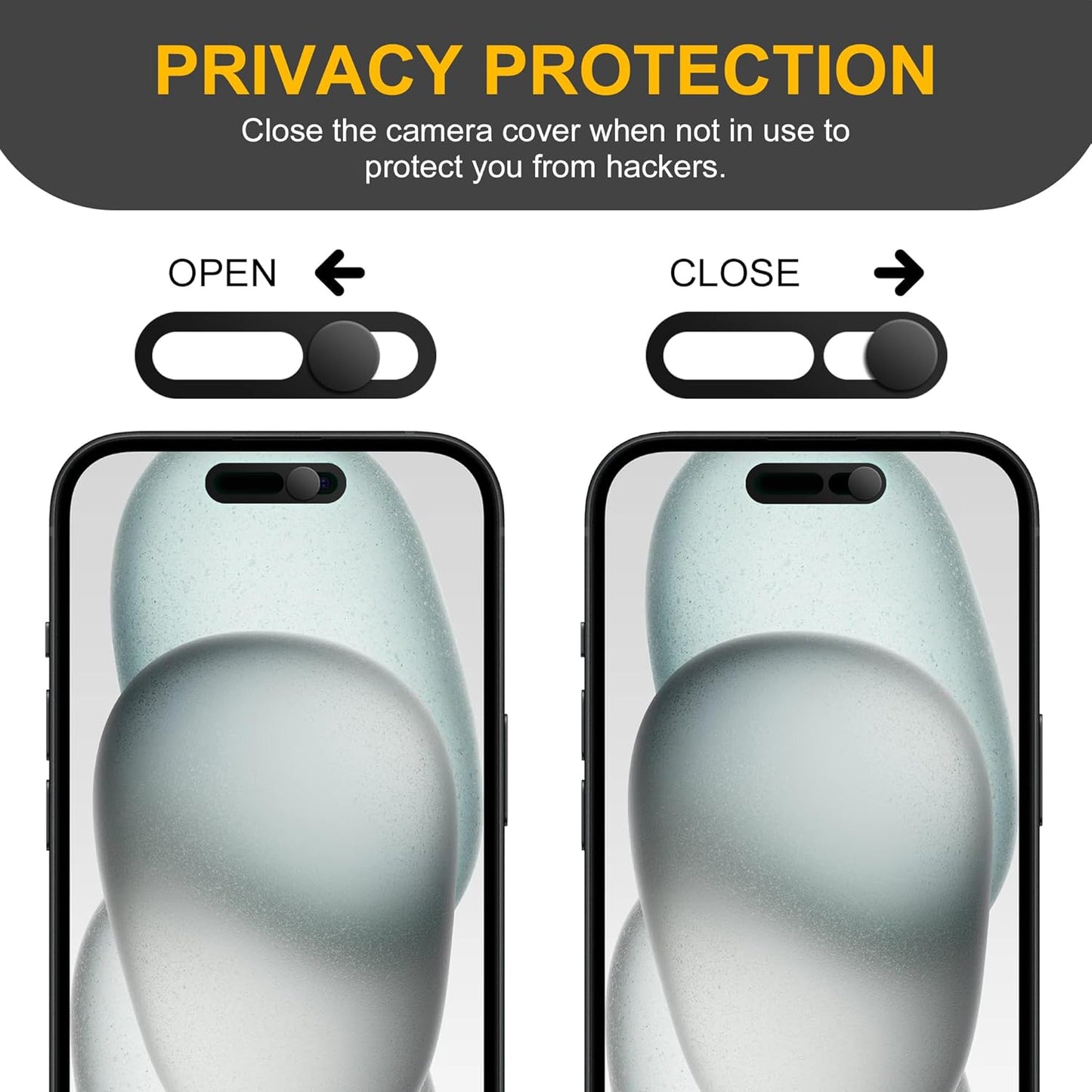 3 Pack Privacy Cover Compatible for iPhone 15/iPhone 15 Plus with 2 Front Camera Privacy Cover, Anti-Spy Camera Cover, Easy-Adhesive Design, Safeguard on iPhone 15/15 Plus.Black