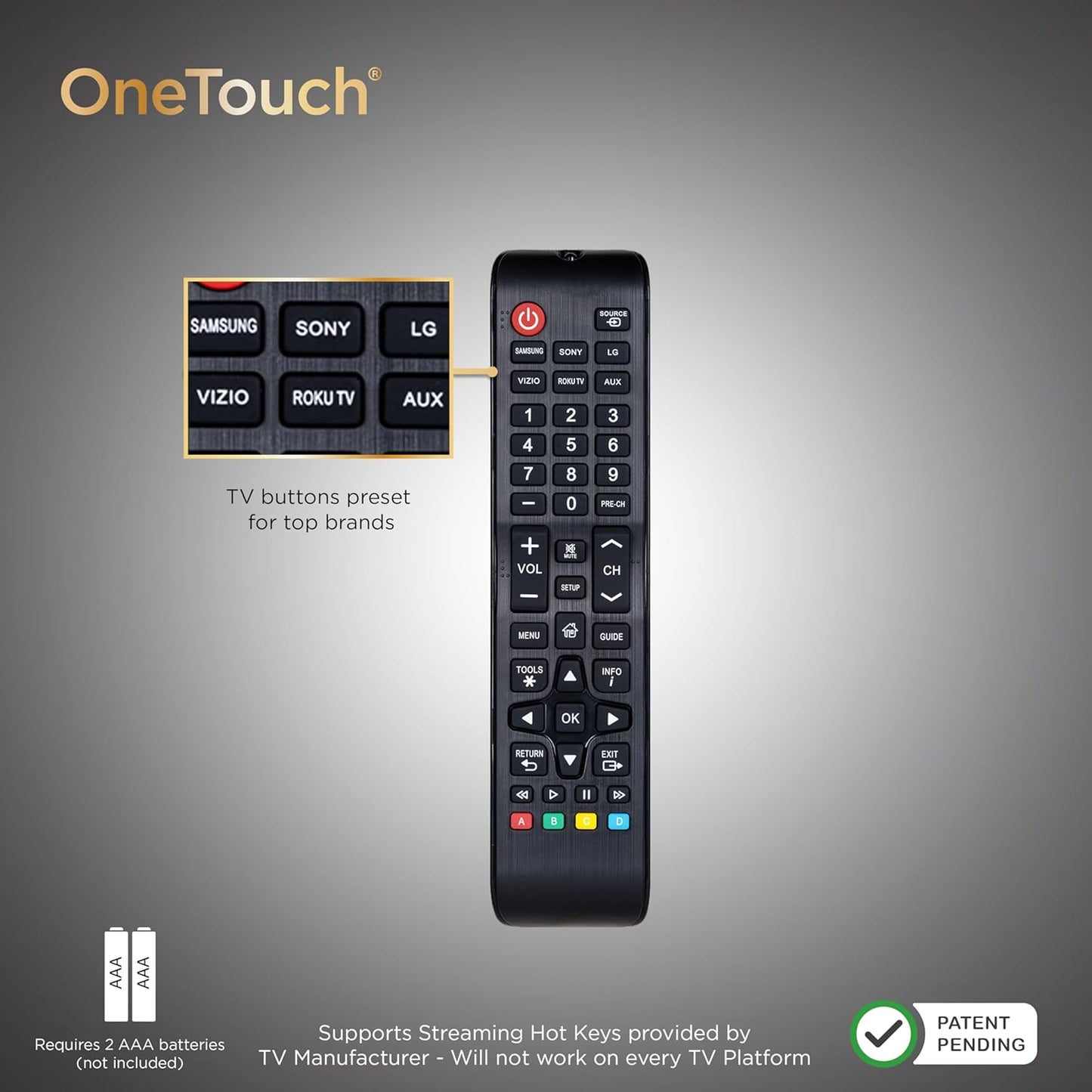 UltraPro OneTouch Universal Remote Replacement Compatible for All Samsung, LG, Sony, Vizio and Roku TV Smart TV, LED, LCD, HDTV, 3D, Series TV, Black, 84011
