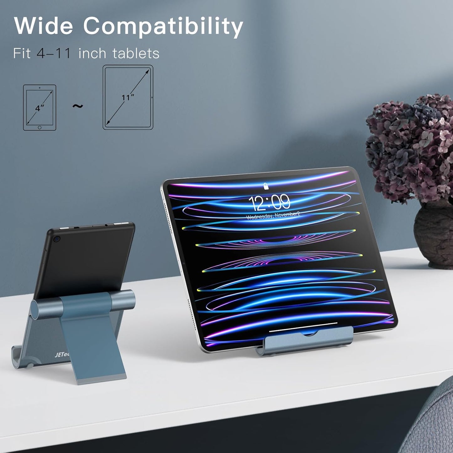 JETech Tablet Stand, Adjustable Portable Desktop Holder, Foldable Dock for iPad/iPad Pro/Air/Mini, Galaxy Tab A8/A7 Lite/A7/S8/S7, Kindle, Tab/Phones(4-11"), Grey