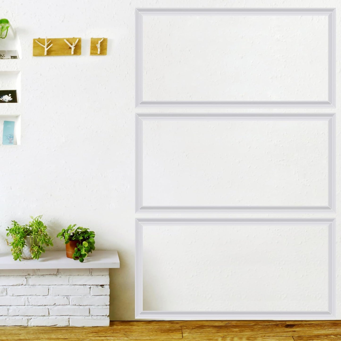 3 PCS Premade Wainscoting Panels Peel and Stick Accent Wall Panels for Interior Wall Decor Easy DIY Build and Batten Chair Rail & Picture Frame Door Decor (12 x 24 in)