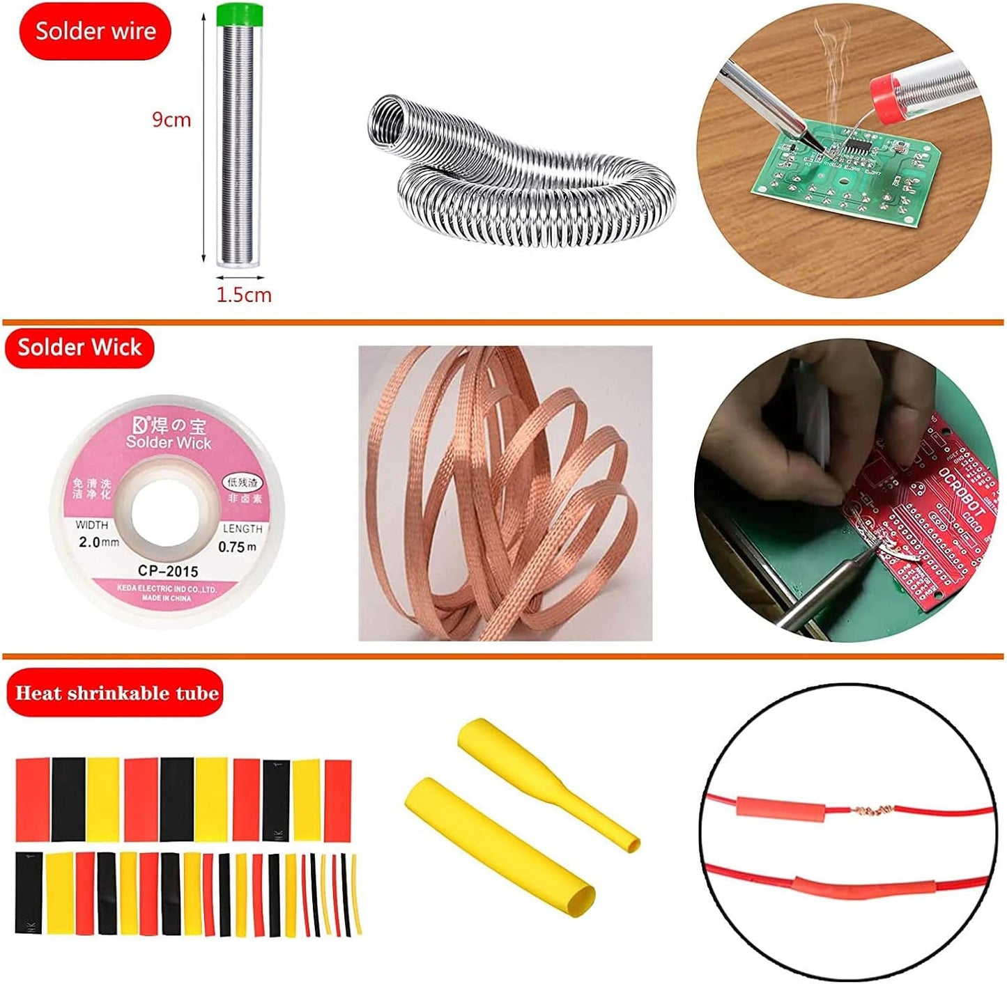 Soldering Iron Kit, 60W 110V Soldering Iron Adjustable Temperature, Desoldering Pump, 5 Solder Tips, Solder Wire, Stand, Solder Wick.